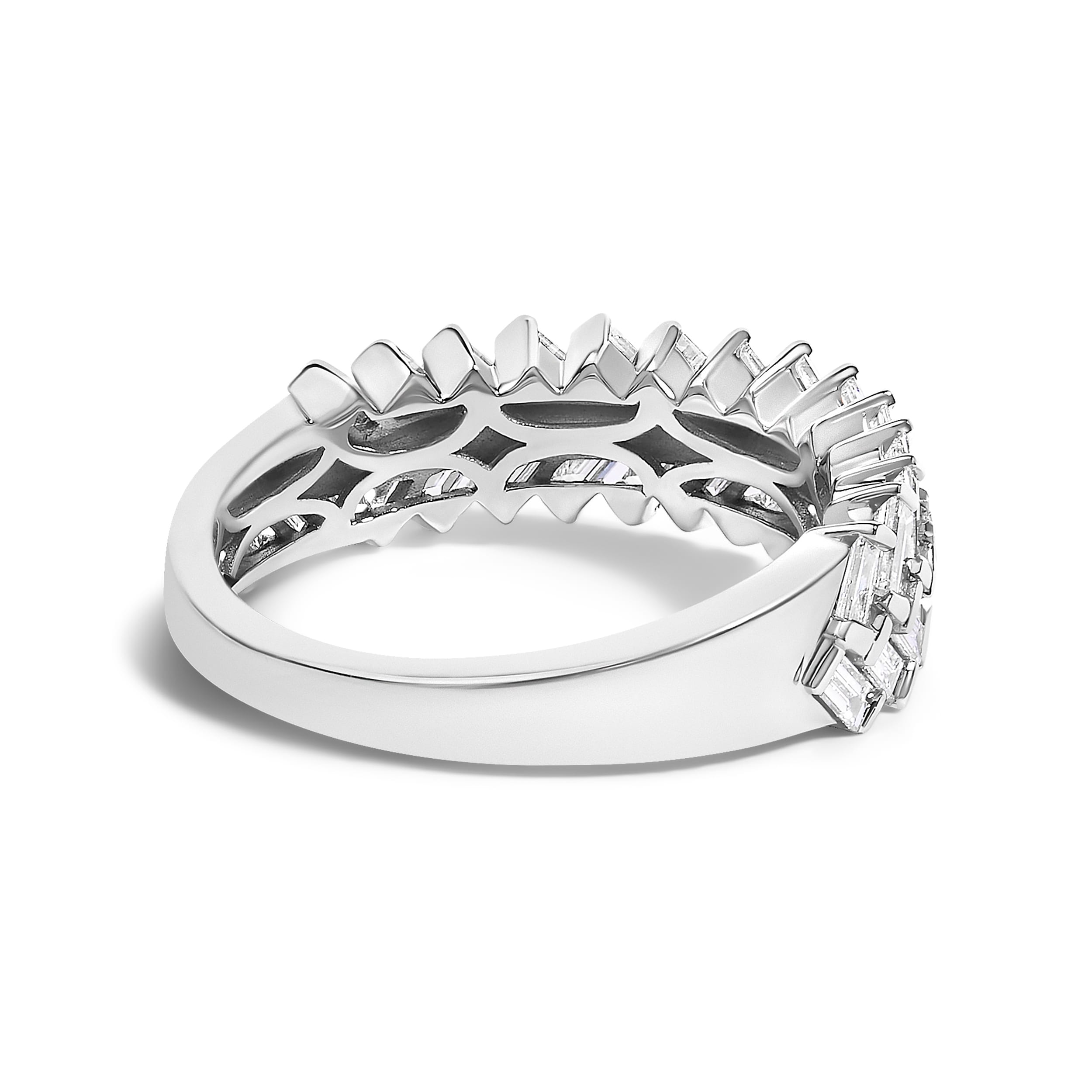 14K White Gold 7/8 Cttw Lab Grown Baguette Weave Design Band Ring - Image 2