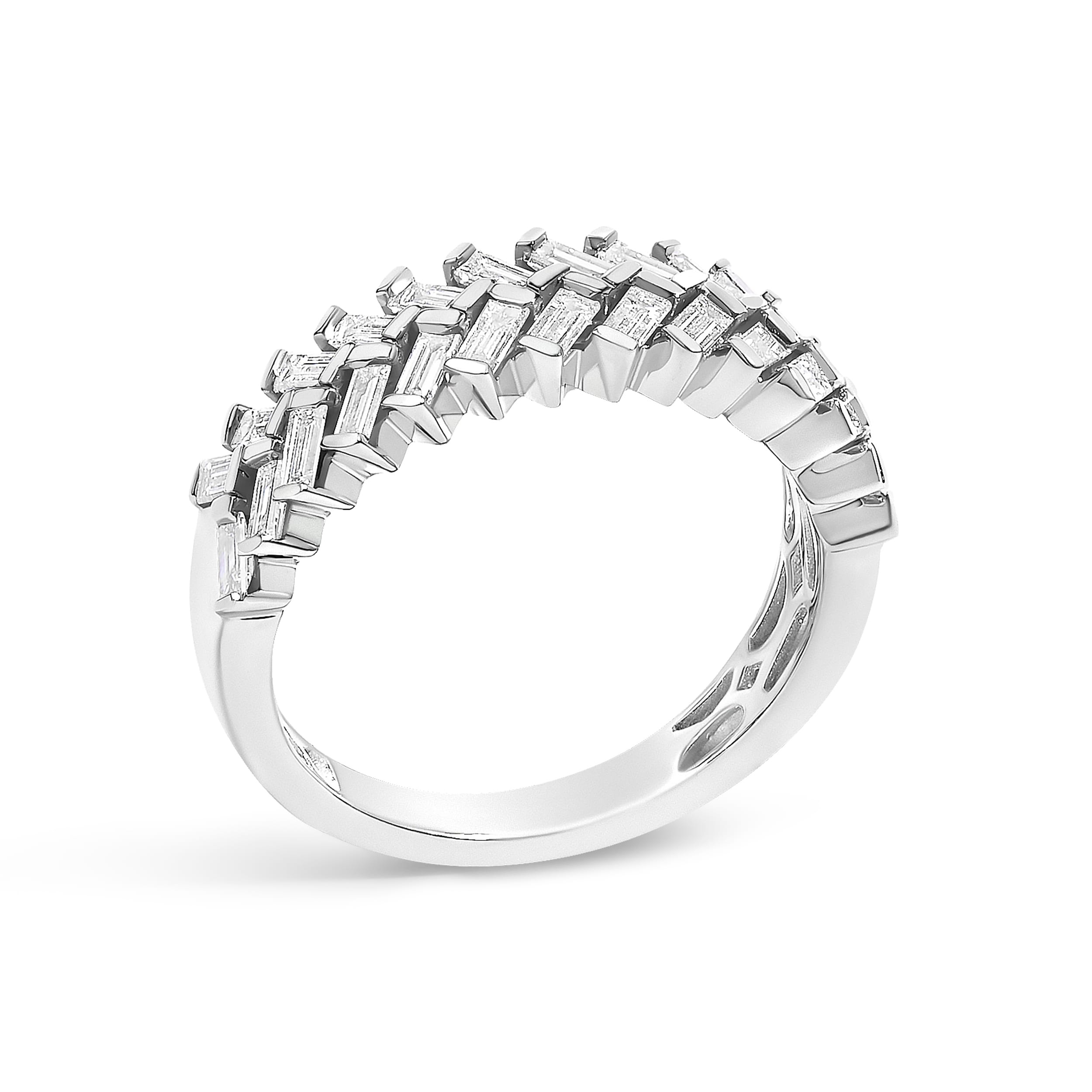 14K White Gold 7/8 Cttw Lab Grown Baguette Weave Design Band Ring - Image 3