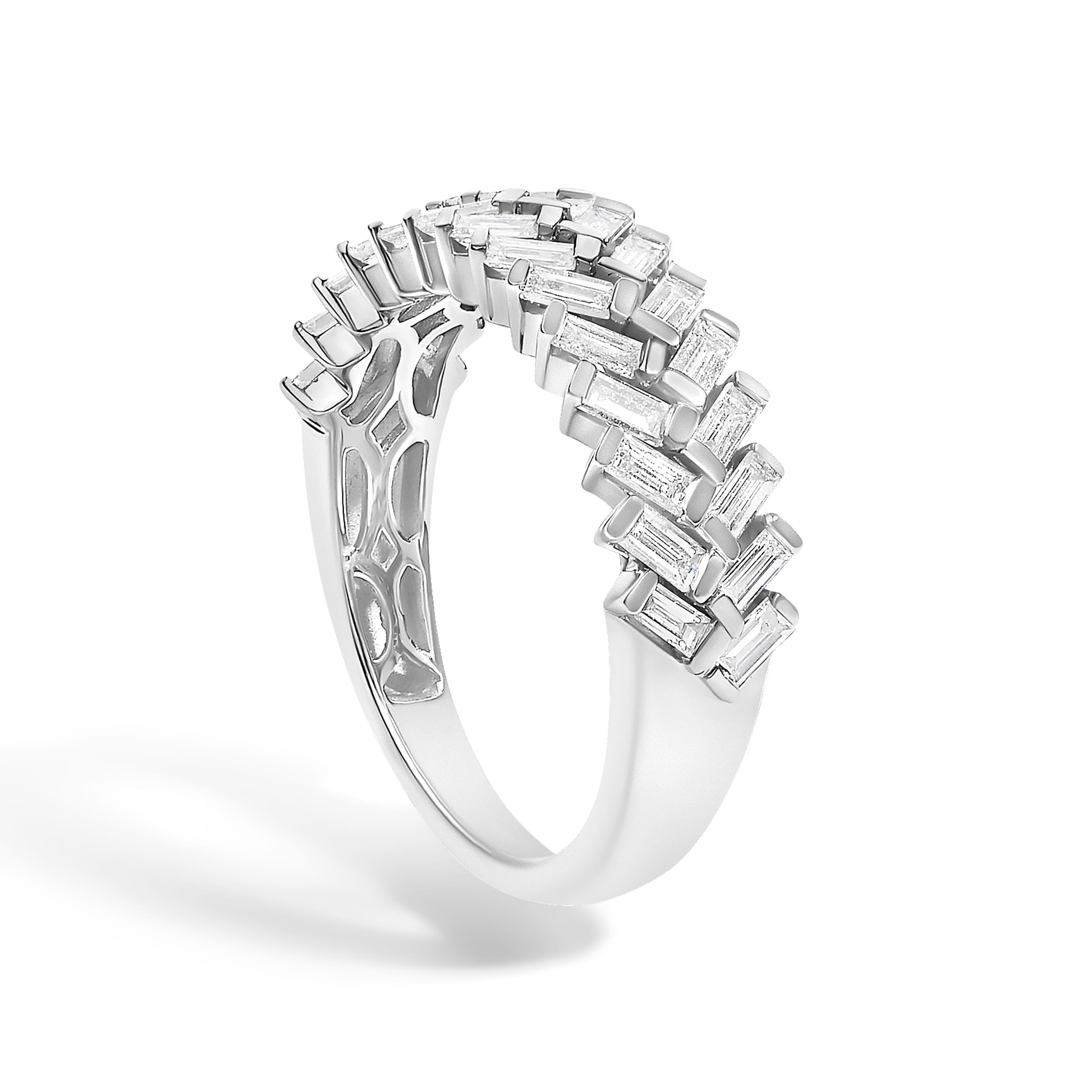14K White Gold 7/8 Cttw Lab Grown Baguette Weave Design Band Ring - Image 4