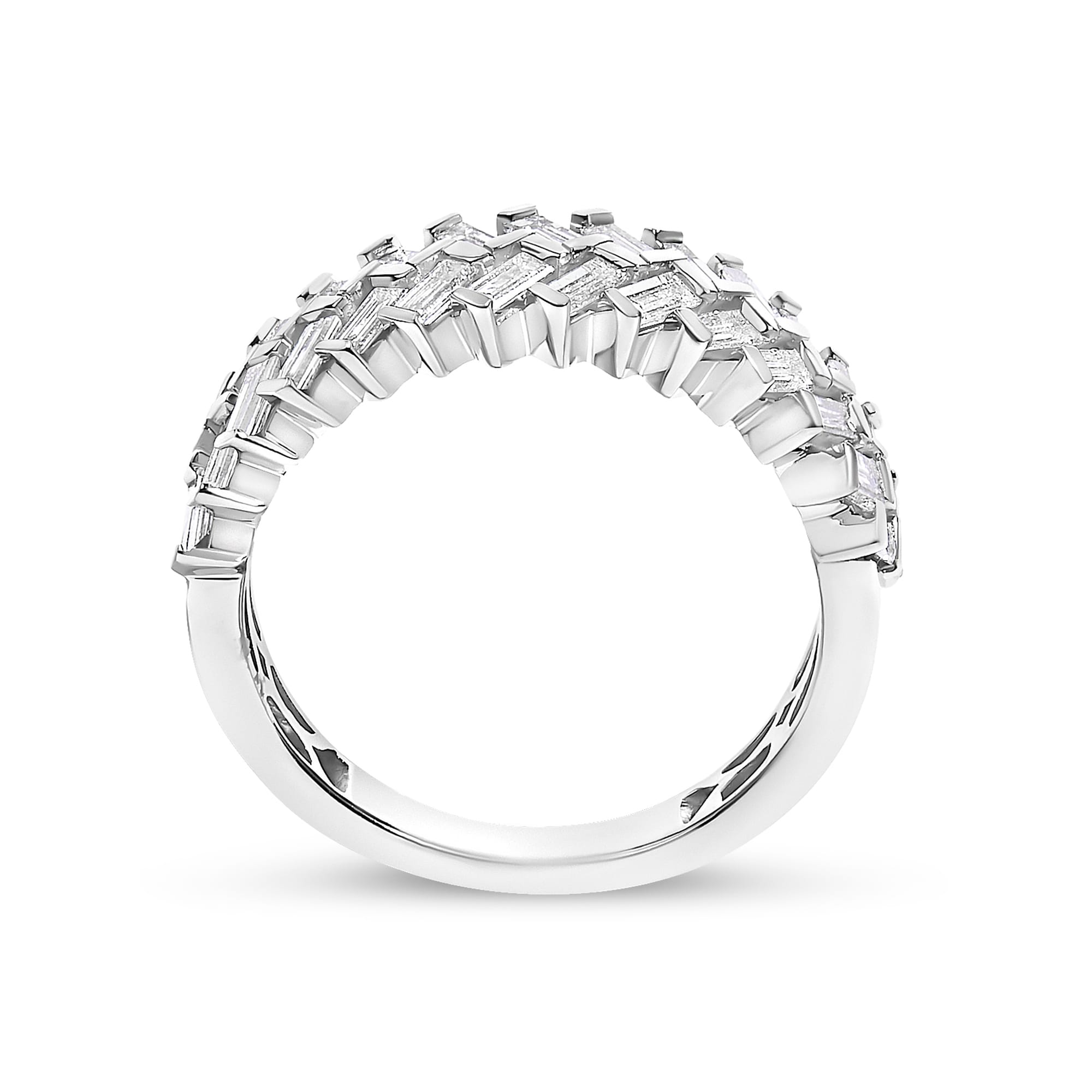 14K White Gold 7/8 Cttw Lab Grown Baguette Weave Design Band Ring - Image 5