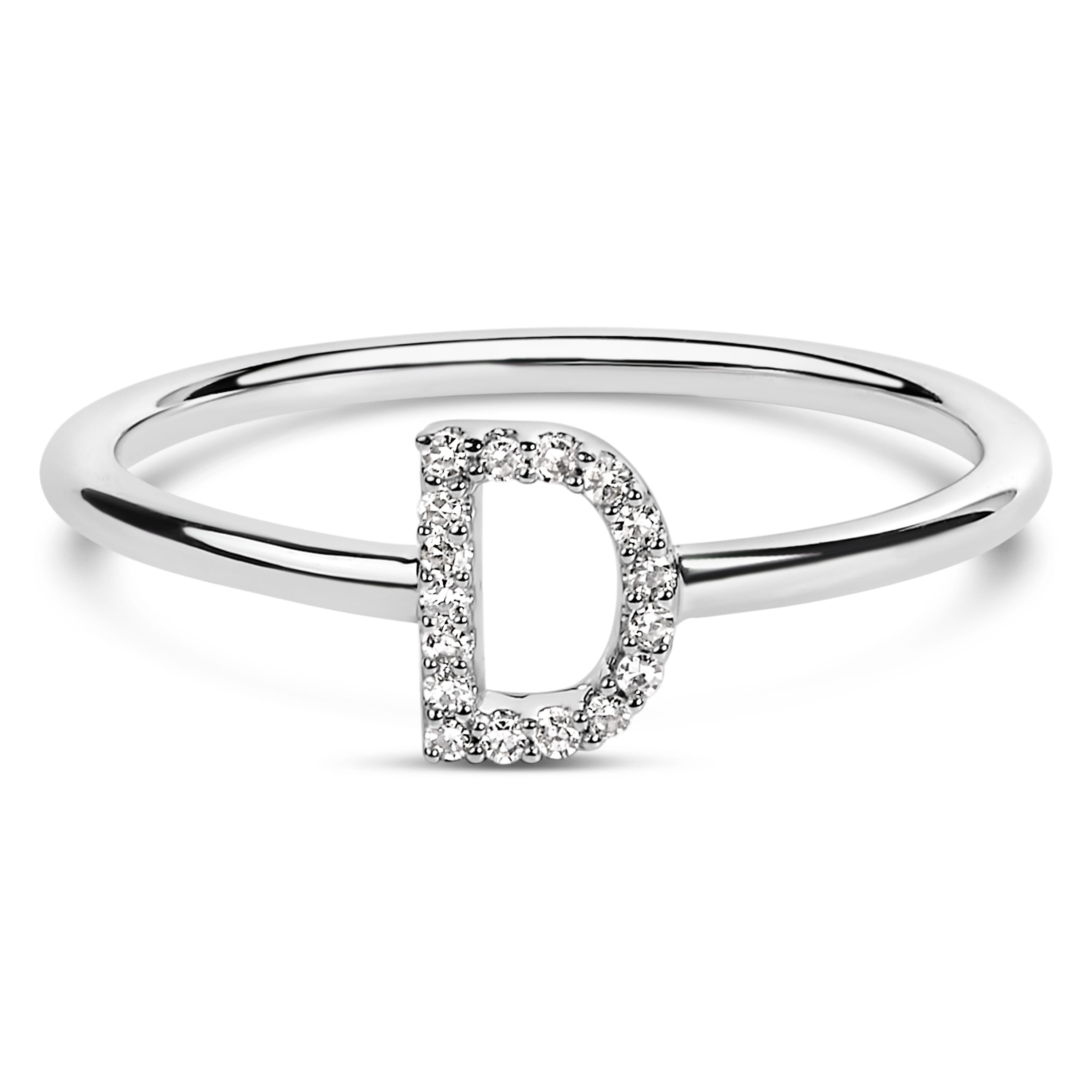 10K White Gold Diamond Accent Initial "D" Ring