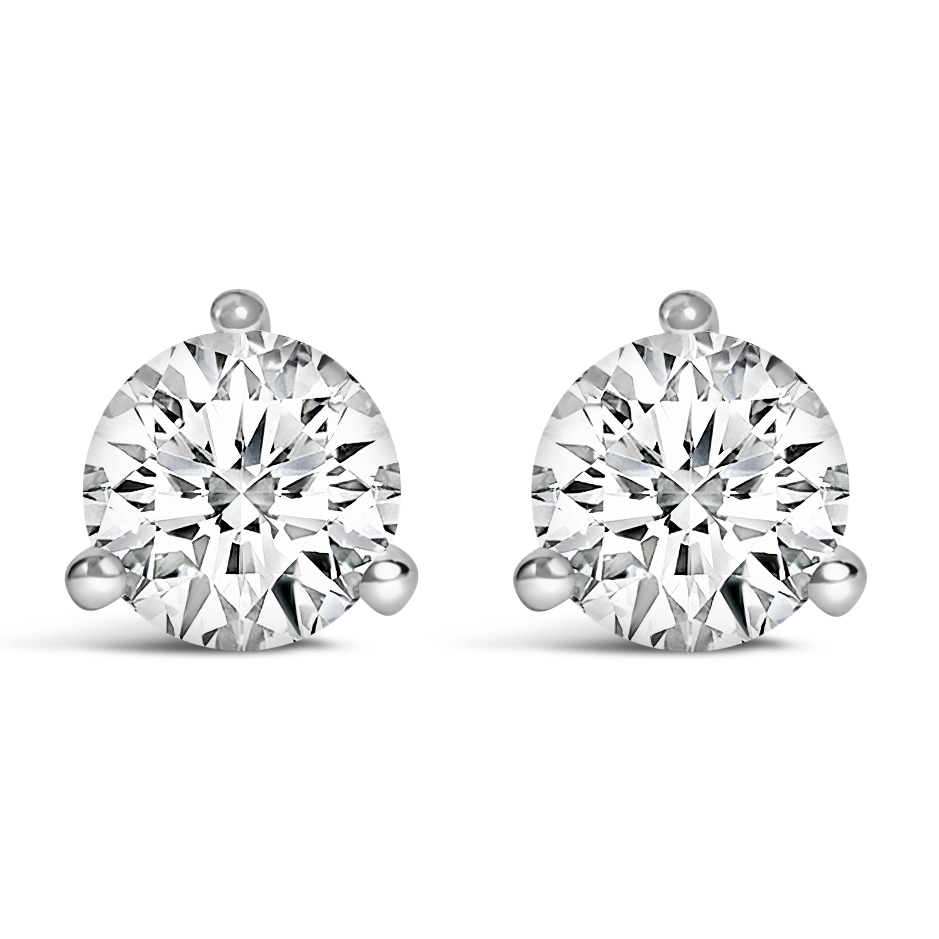 14K White Gold 1 1/2 Cttw 3-Prong Martini Set Brilliant Round-Cut Solitaire Lab Grown Diamond Screwback Stud Earrings (F-G Color, VS1-VS2 Clarity)