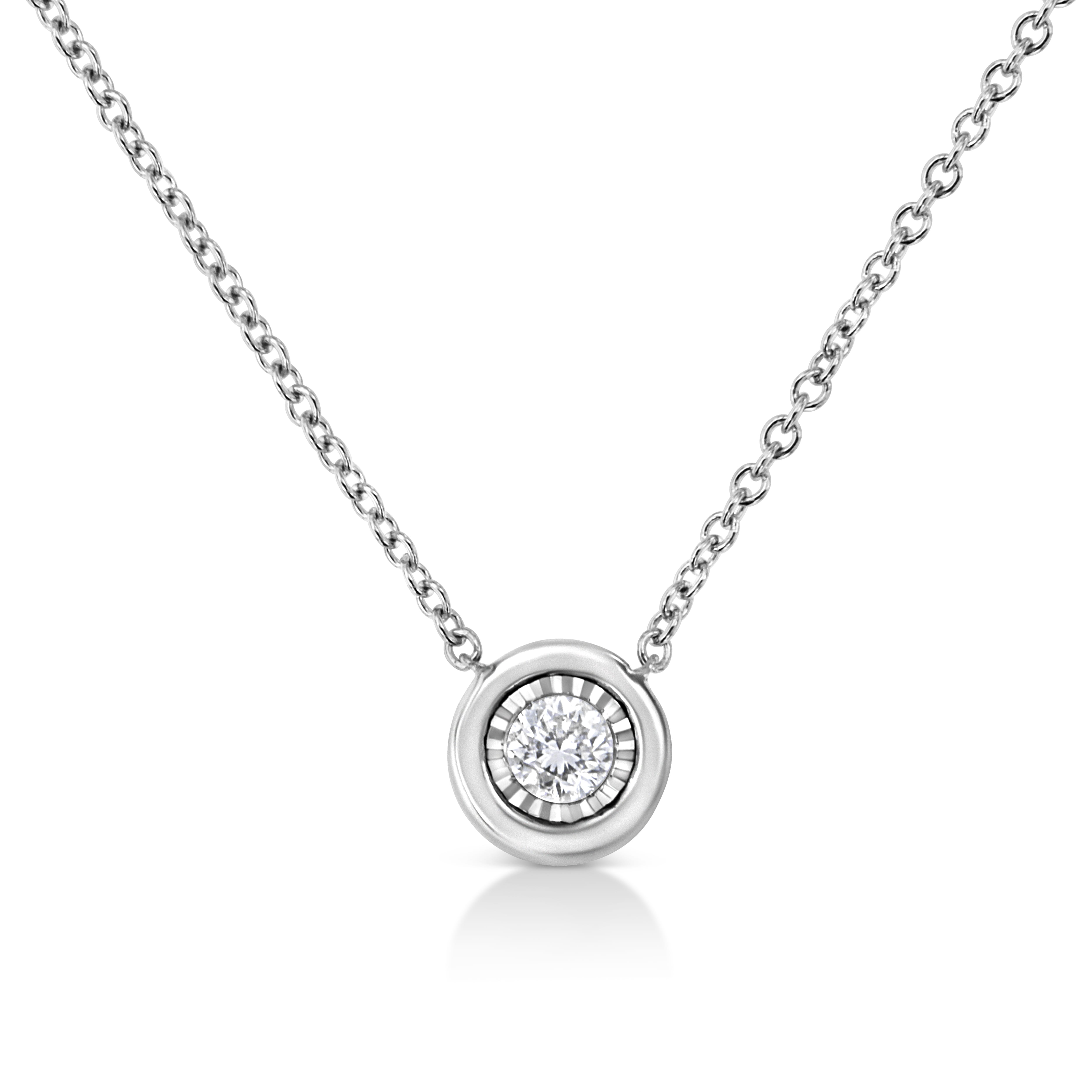 10K White Gold 1/10 Cttw Miracle Set Round-Cut Diamond Round Shape 18" Pendant Necklace (H-I Color, SI2-I1 Clarity)