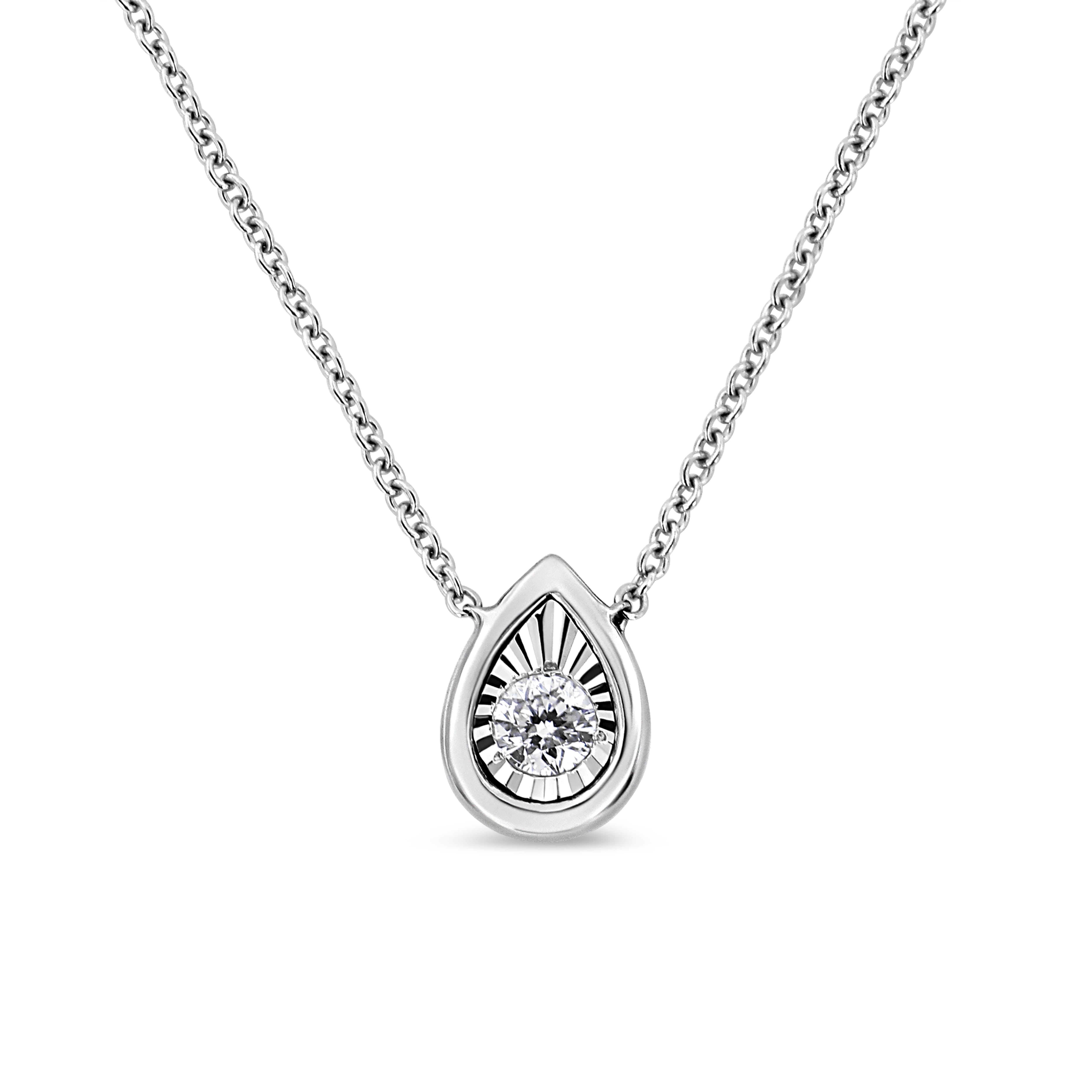 10K White Gold 1/10 Cttw Miracle Set Round-Cut Diamond Pear Shape 18" Pendant Necklace (H-I Color, SI2-I1 Clarity)