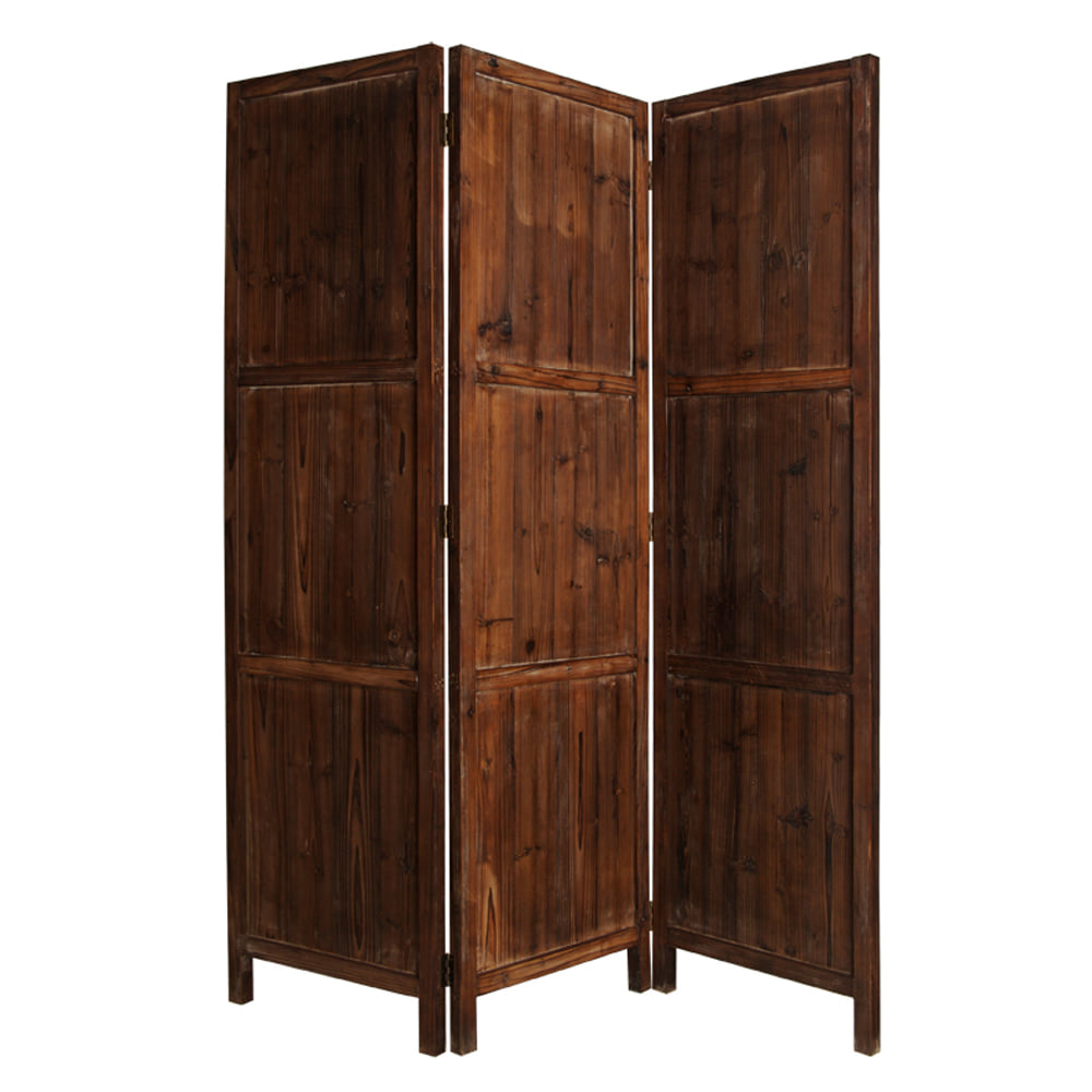Fortress 3-Panel Solid Wood Room Divider in Rustic Brown Fortress 3-Panel Solid Wood Room Divider in Rustic Brown