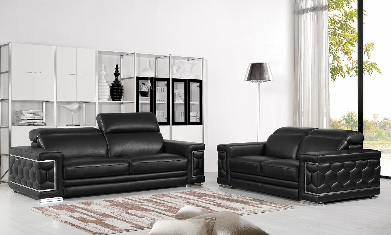 black leather sofa and love seat