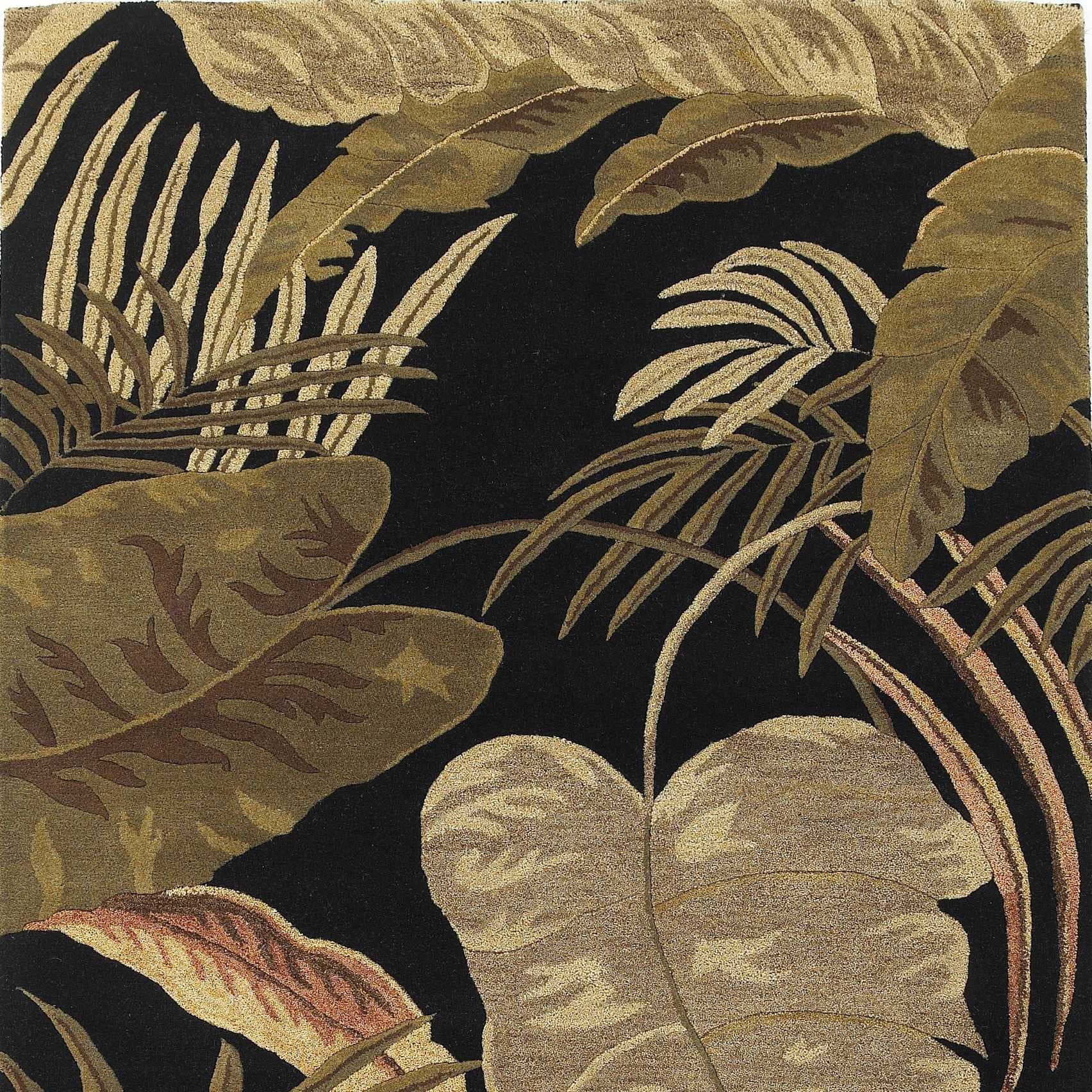5' X 8' Midnight Black Hand Tufted Tropical Leaves Indoor Area Rug - Image 2