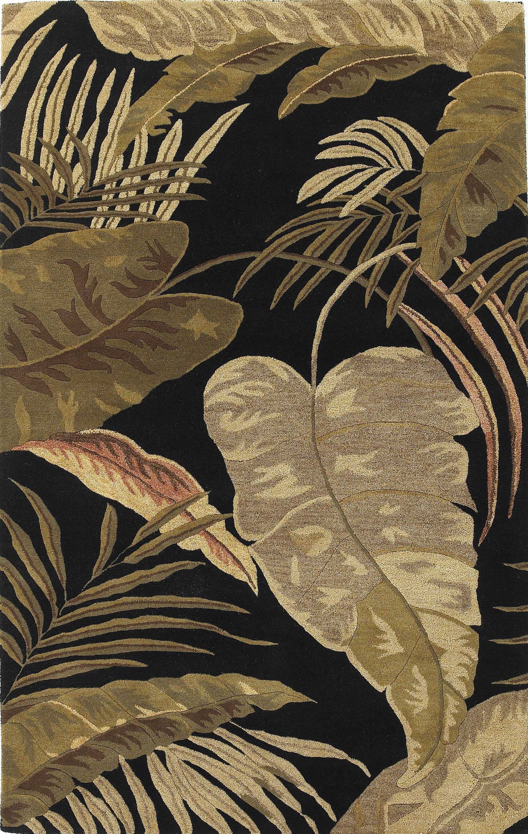 5' X 8' Midnight Black Hand Tufted Tropical Leaves Indoor Area Rug - Image 4