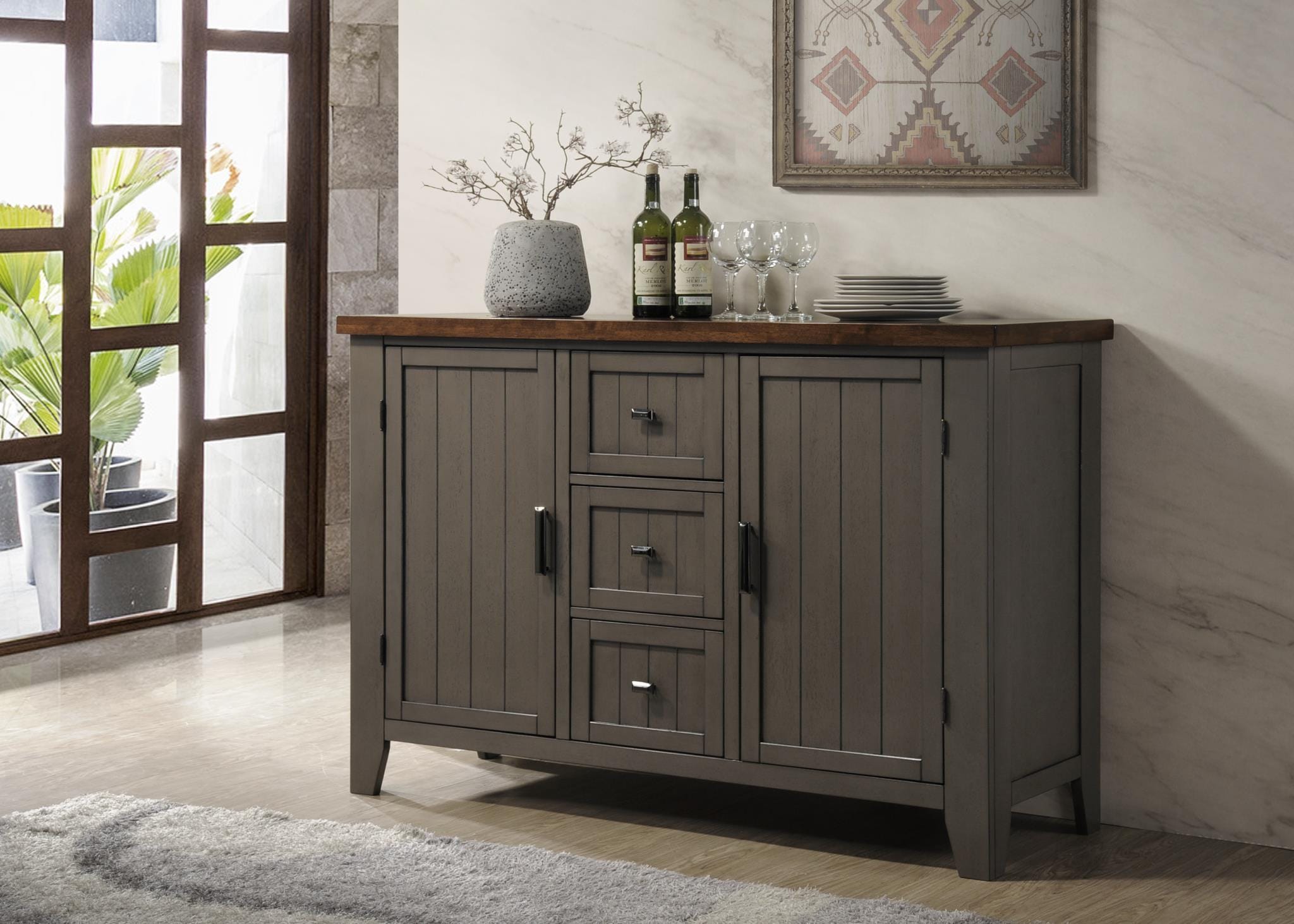 Modern Farmhouse Gray Hardwood Buffet Server