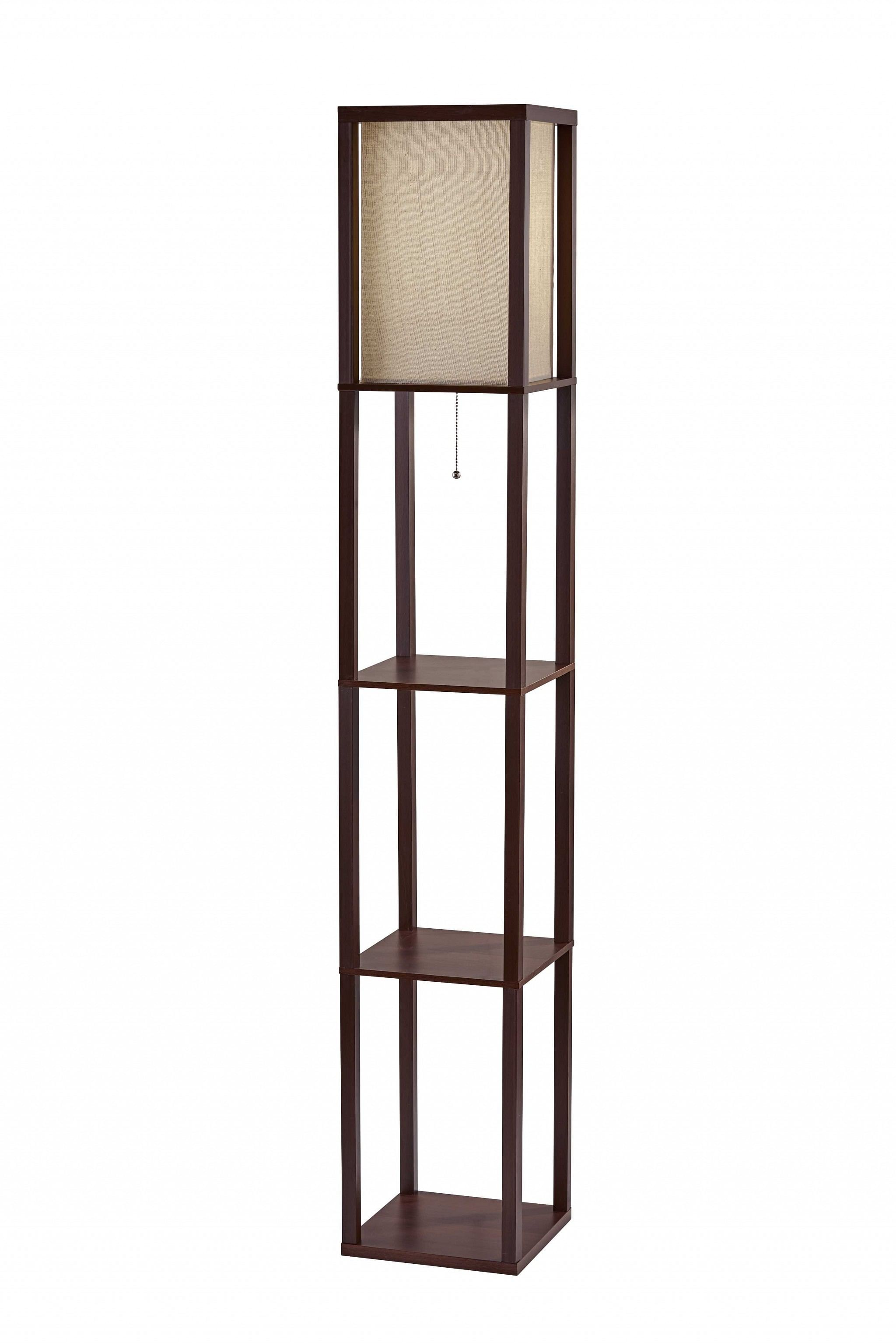 Floor Lamp Walnut Wood Finish Storage Shelves