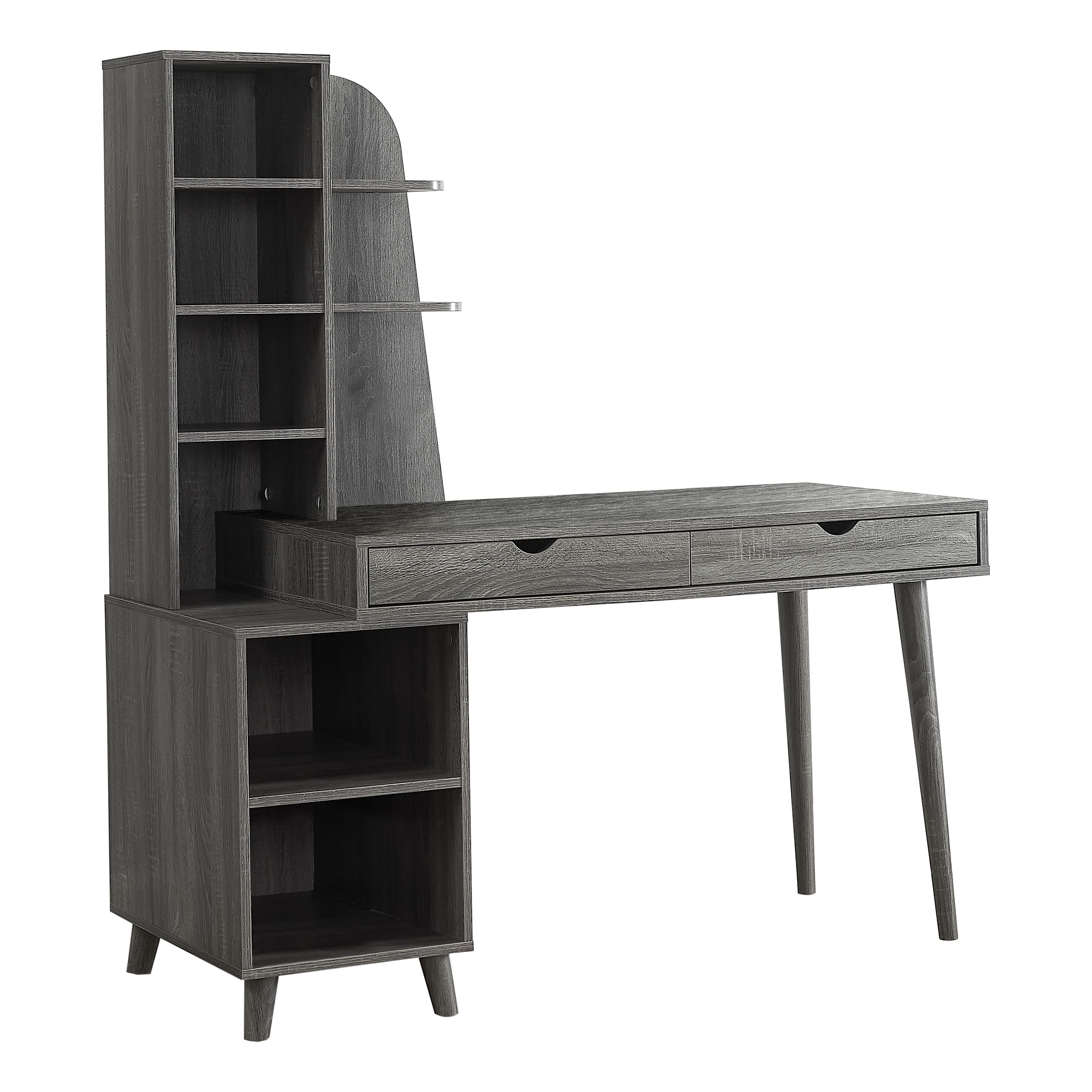 55" Grey Computer Desk Bookcase