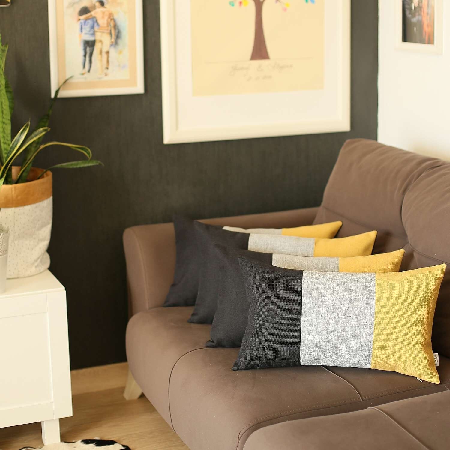 Set 4 Yellow Tripartite Lumbar Pillow Covers