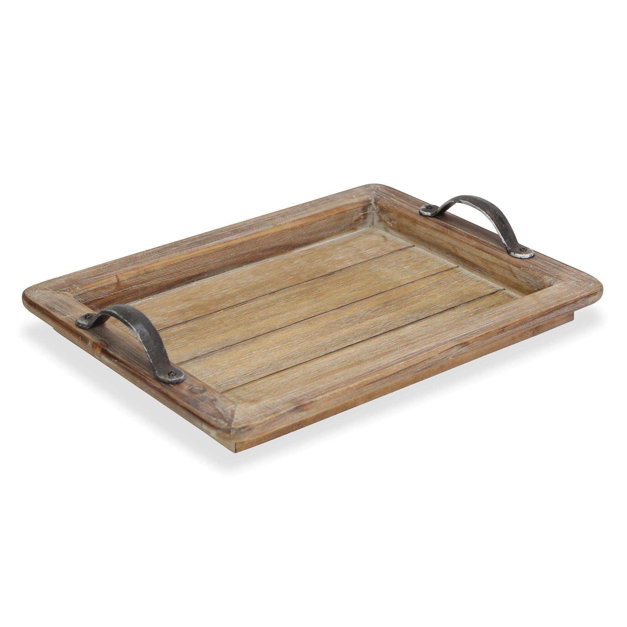 Wooden Paneled Tray Metal Handles