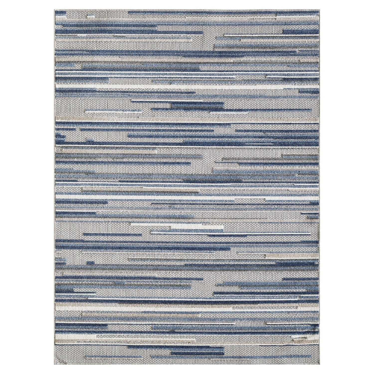 2' x 4' Blue Abstract Striped Indoor Outdoor Area Rug