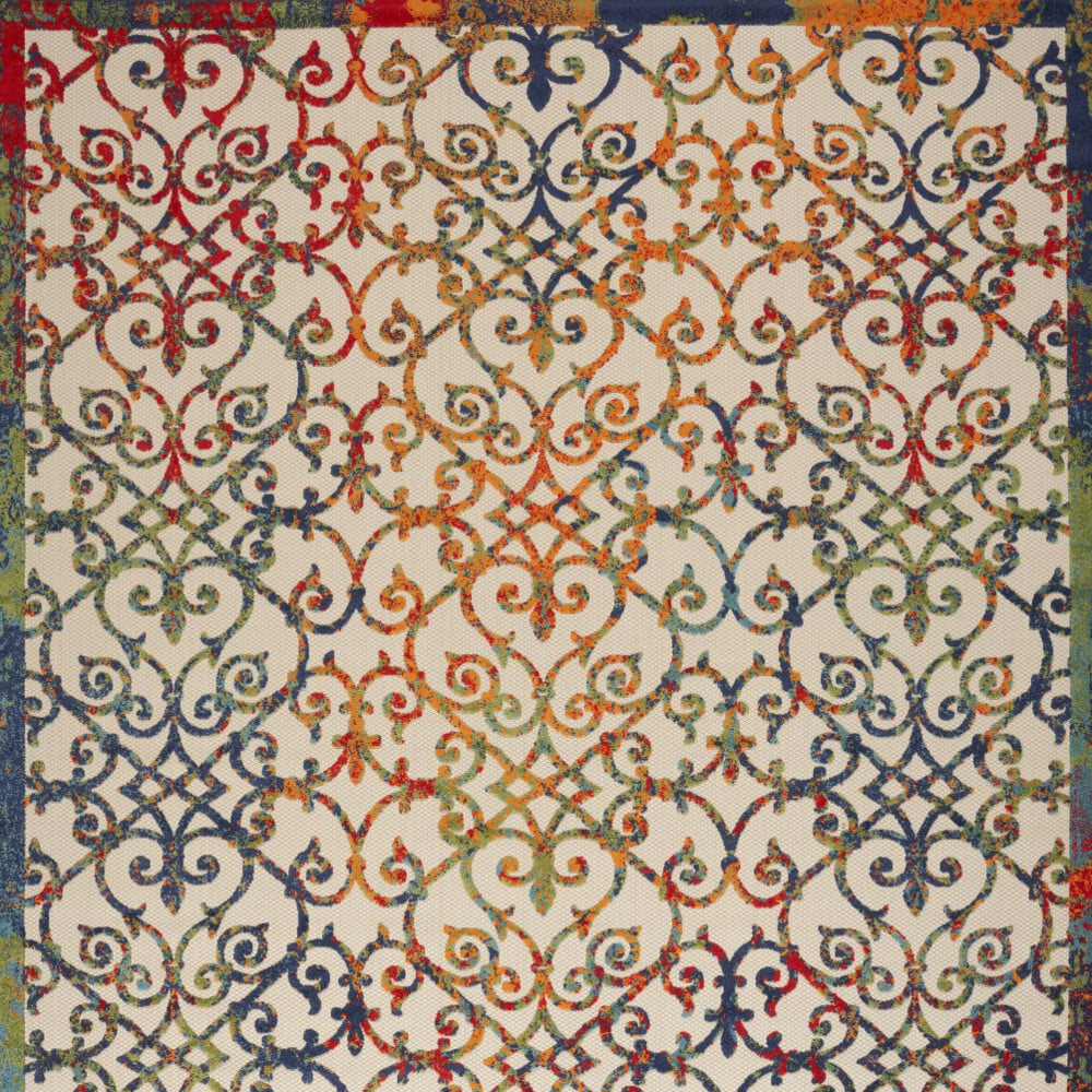 9' X 12' Ivory Blue And Green Damask Non Skid Indoor Outdoor Area Rug - Image 5