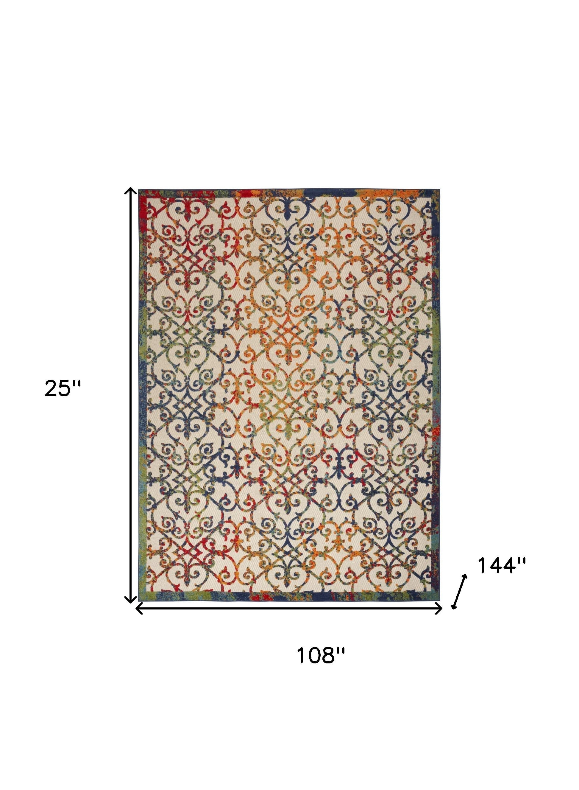9' X 12' Ivory Blue And Green Damask Non Skid Indoor Outdoor Area Rug - Image 6
