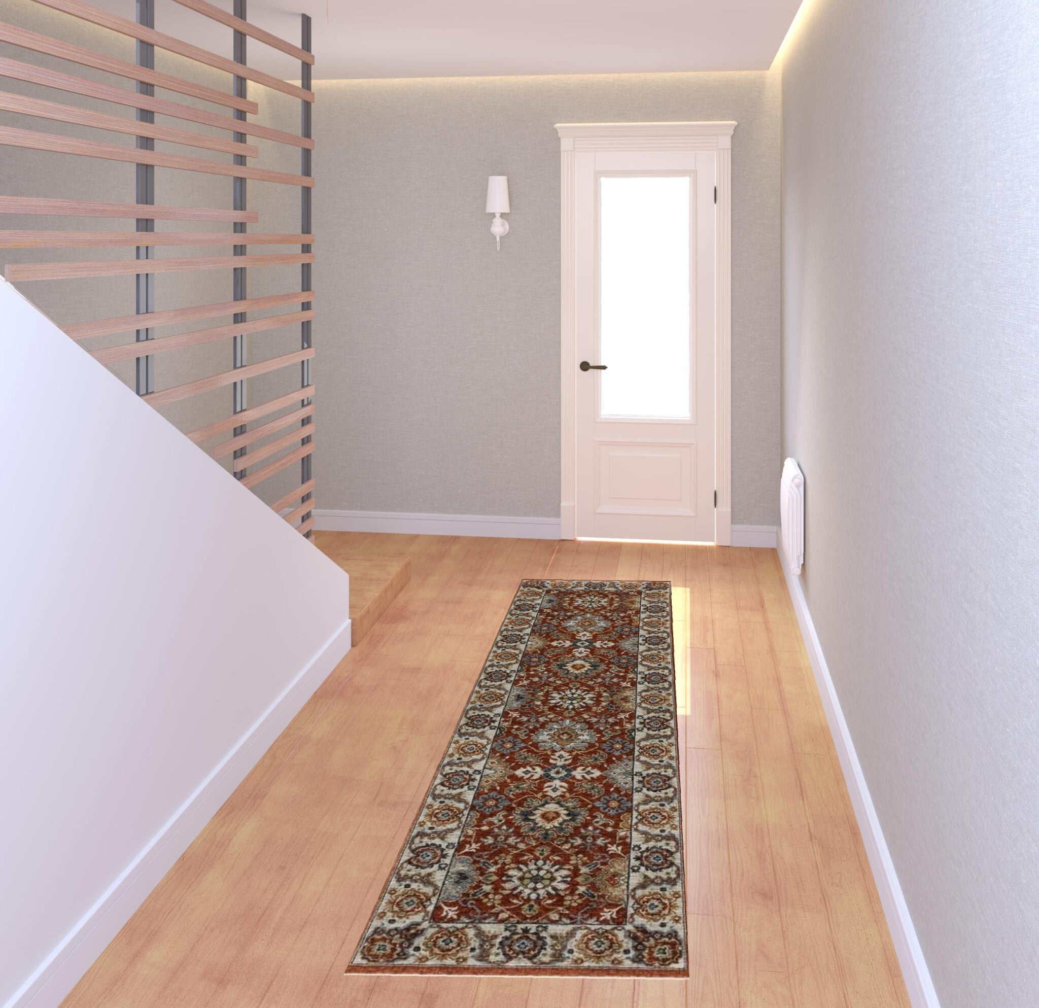2' X 8' Red Blue Ivory Gold And Navy Oriental Power Loom Stain Resistant Runner Rug With Fringe - Image 4