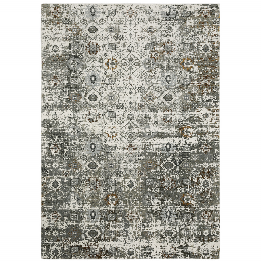 4' X 6' Gray and Ivory Oriental Power Loom Area Rug - Image 2