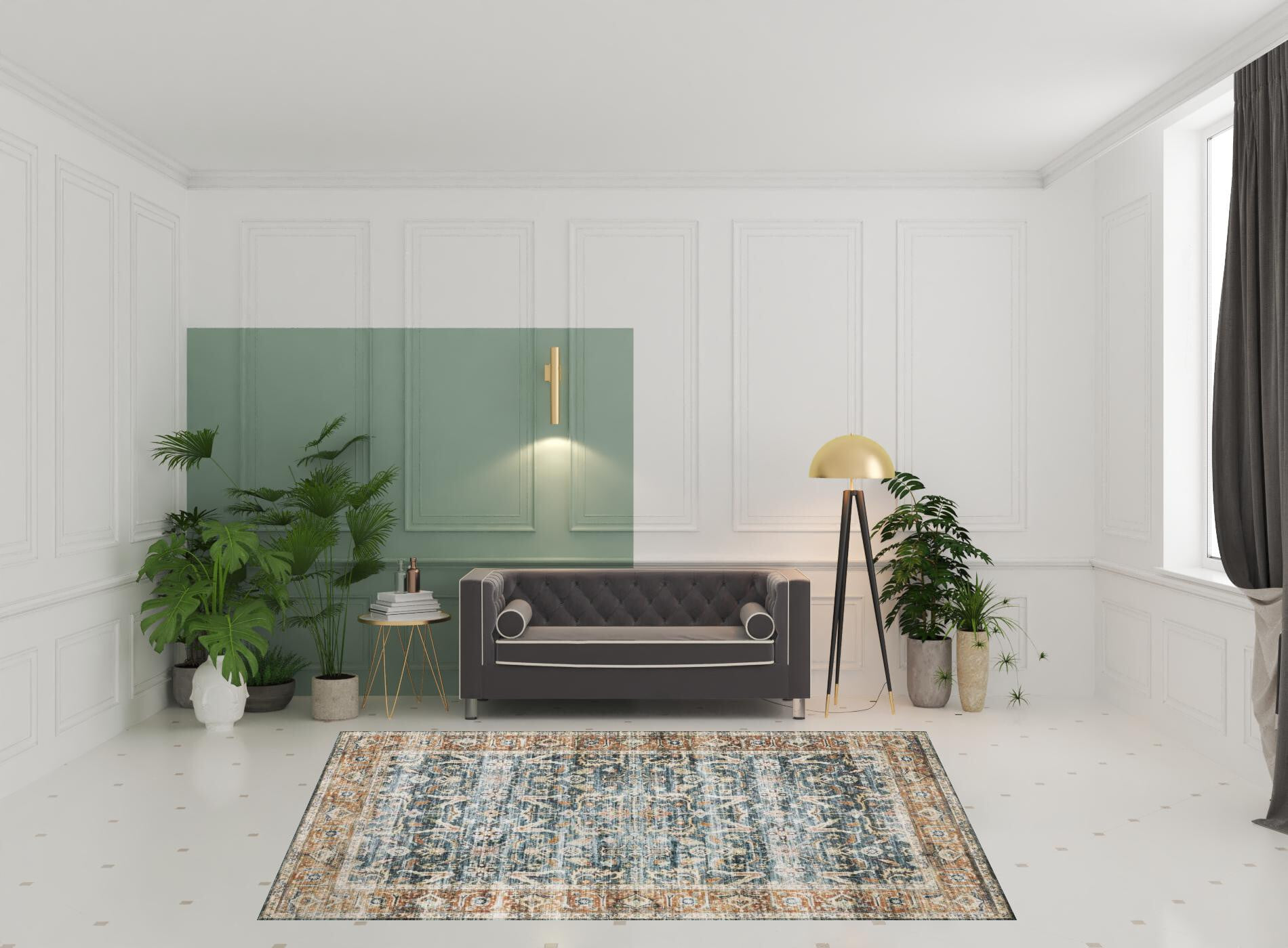 7' X 10' Blue and Beige Oriental Non Skid Area Rug - Image 5
