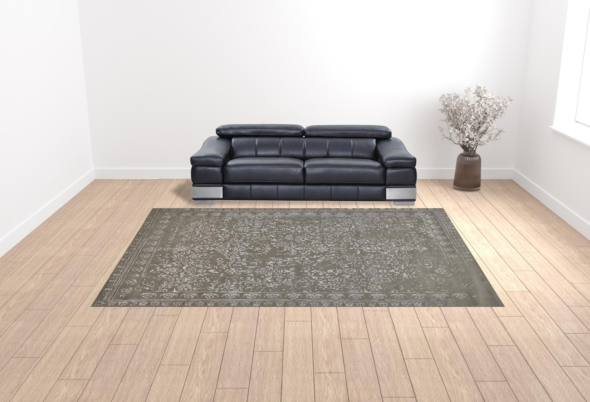 10' X 14' Gray Taupe And Silver Wool Floral Tufted Handmade Distressed Area Rug - Image 3