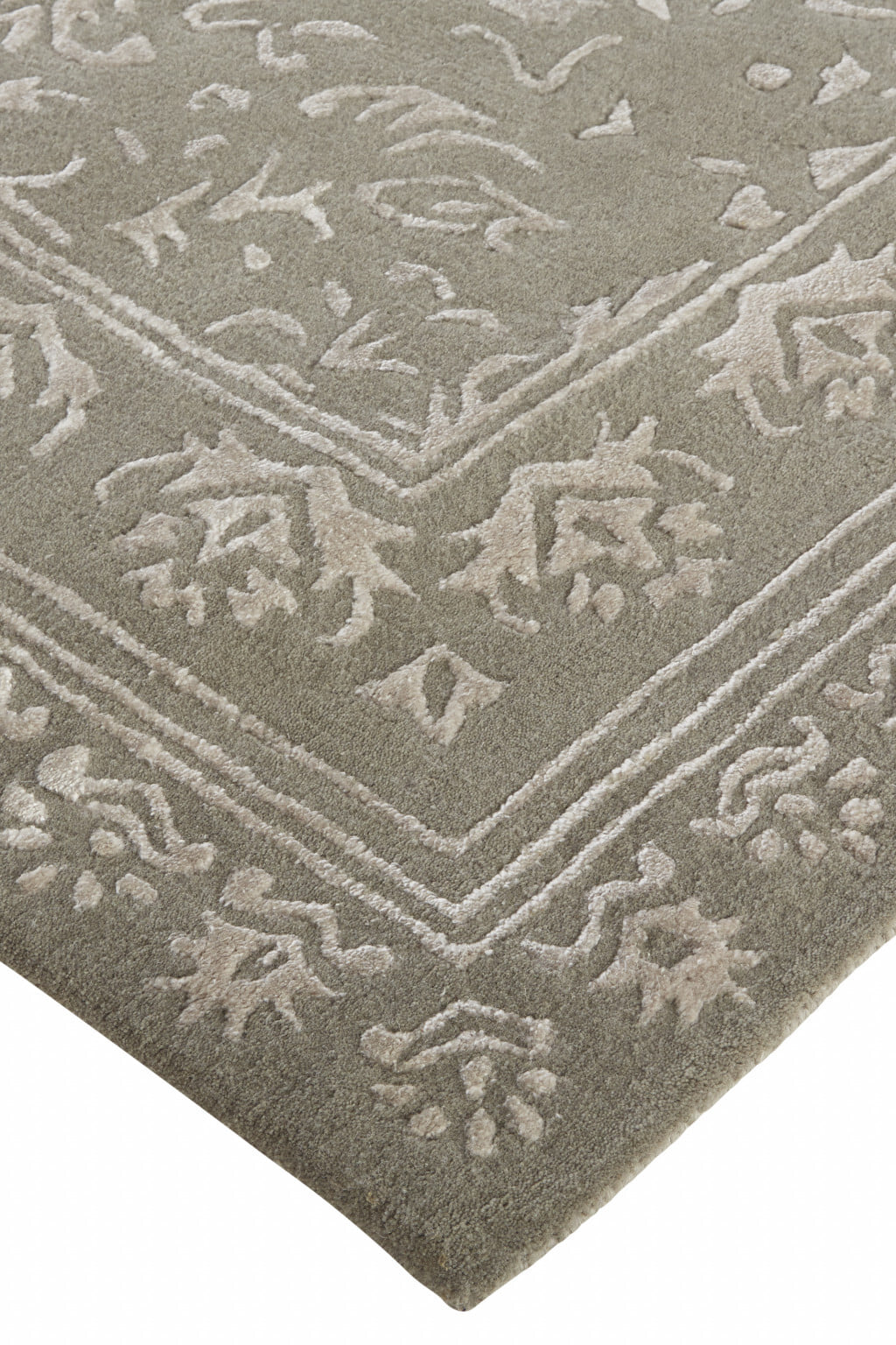 10' X 14' Gray Taupe And Silver Wool Floral Tufted Handmade Distressed Area Rug - Image 4