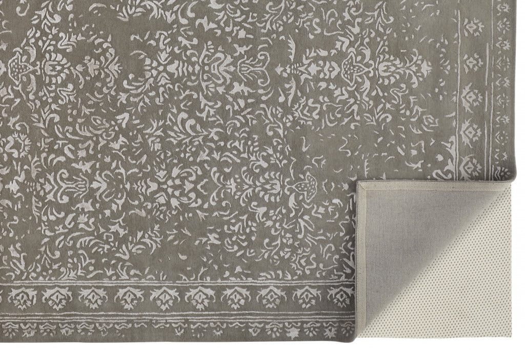 10' X 14' Gray Taupe And Silver Wool Floral Tufted Handmade Distressed Area Rug - Image 5