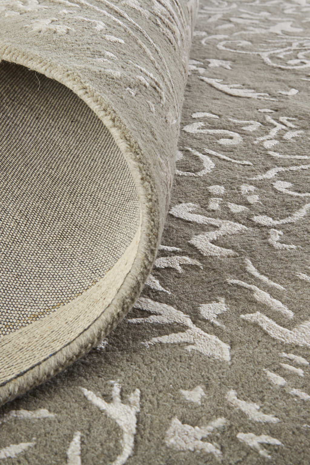 10' X 14' Gray Taupe And Silver Wool Floral Tufted Handmade Distressed Area Rug - Image 6