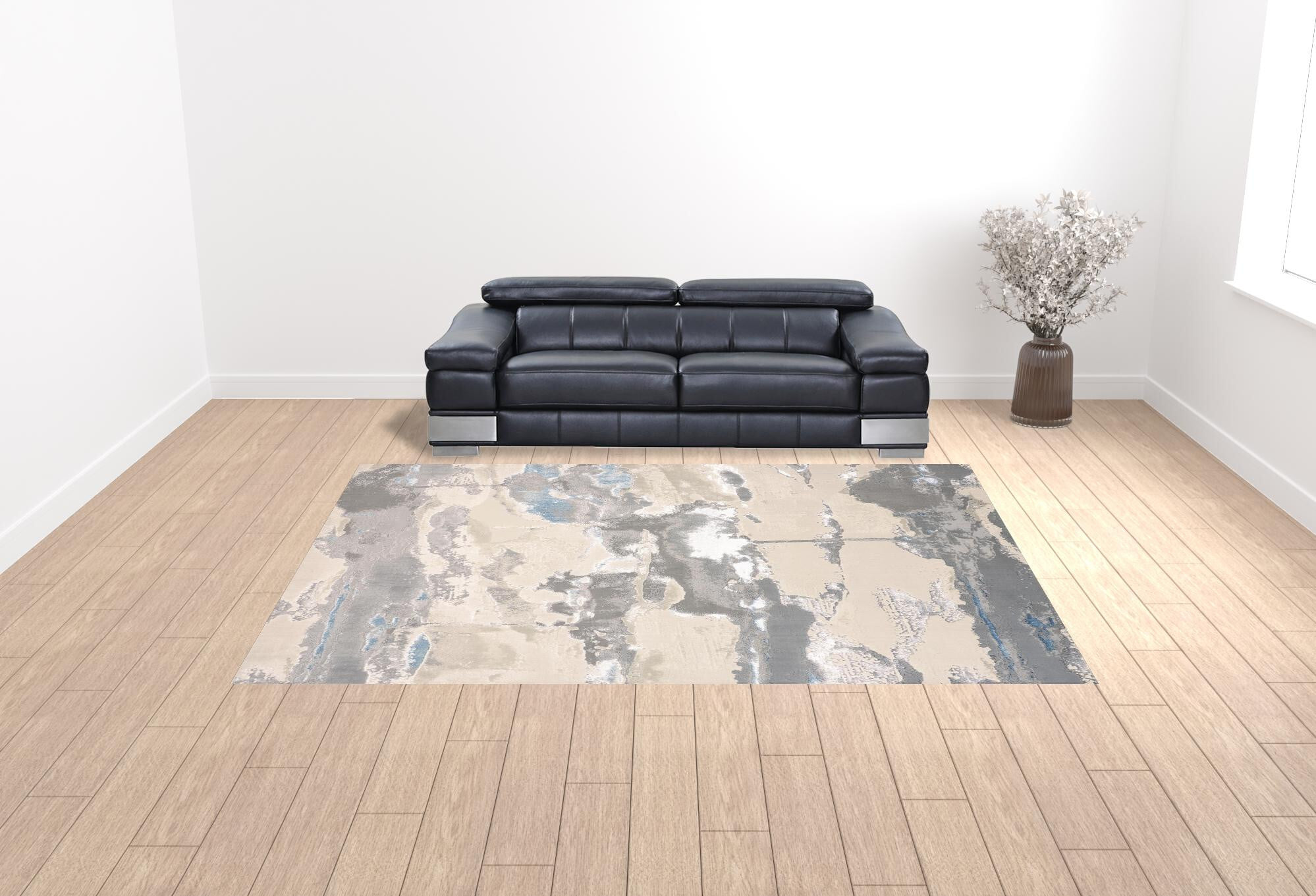 10' X 13' Ivory Gray And Blue Abstract Stain Resistant Area Rug - Image 3