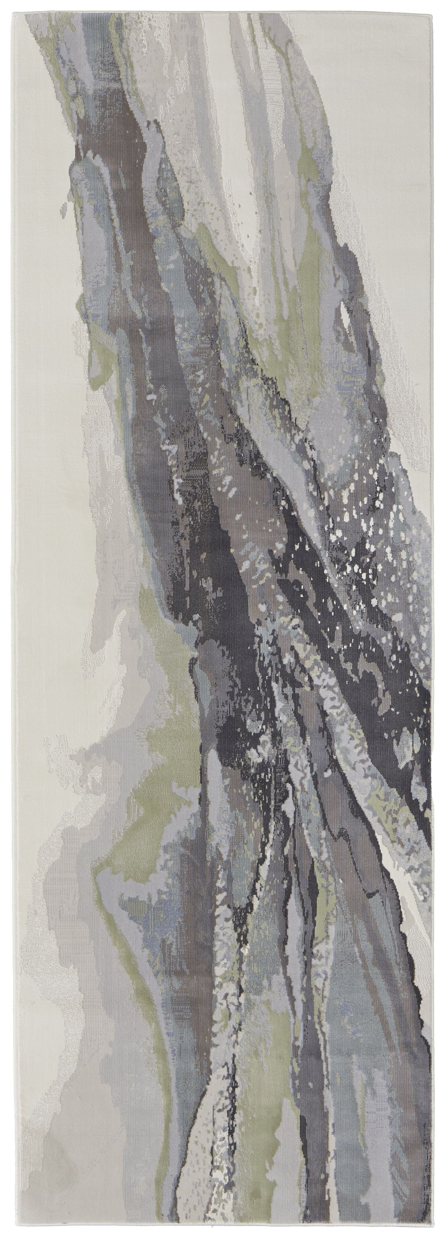 8' Green Purple And Ivory Abstract Power Loom Runner Rug - Image 4