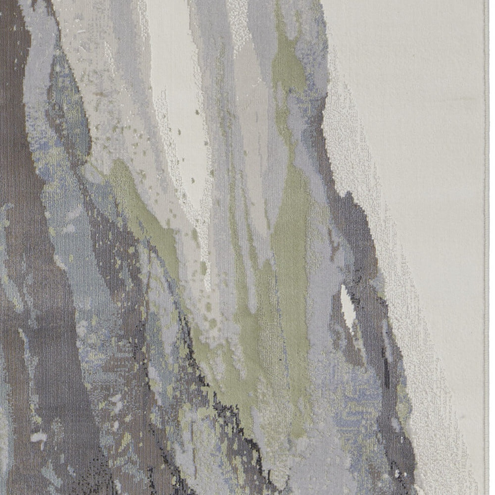 8' Green Purple And Ivory Abstract Power Loom Runner Rug - Image 6
