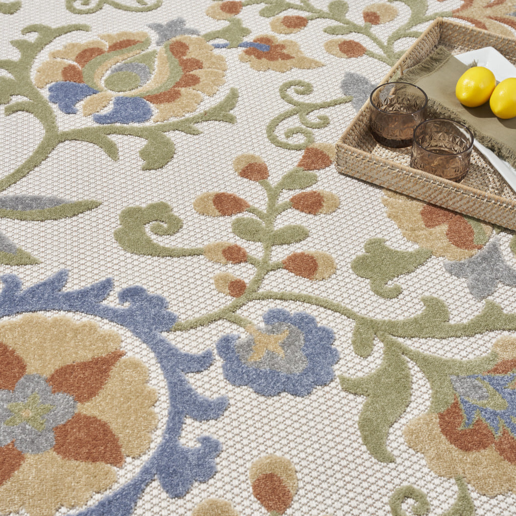 4' X 6' Blue And Yellow Floral Power Loom Area Rug - Image 7