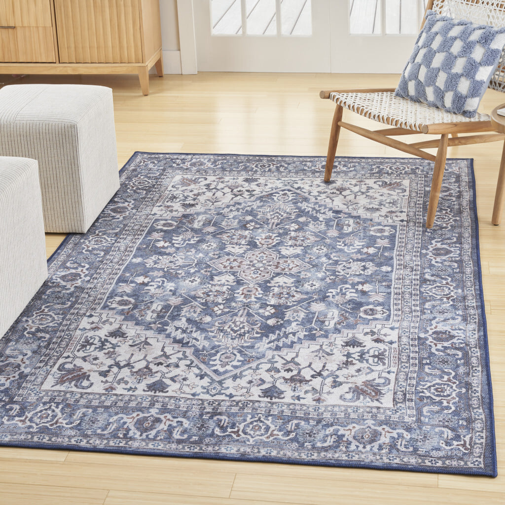 6' X 9' Gray Floral Power Loom Distressed Washable Area Rug - Image 7