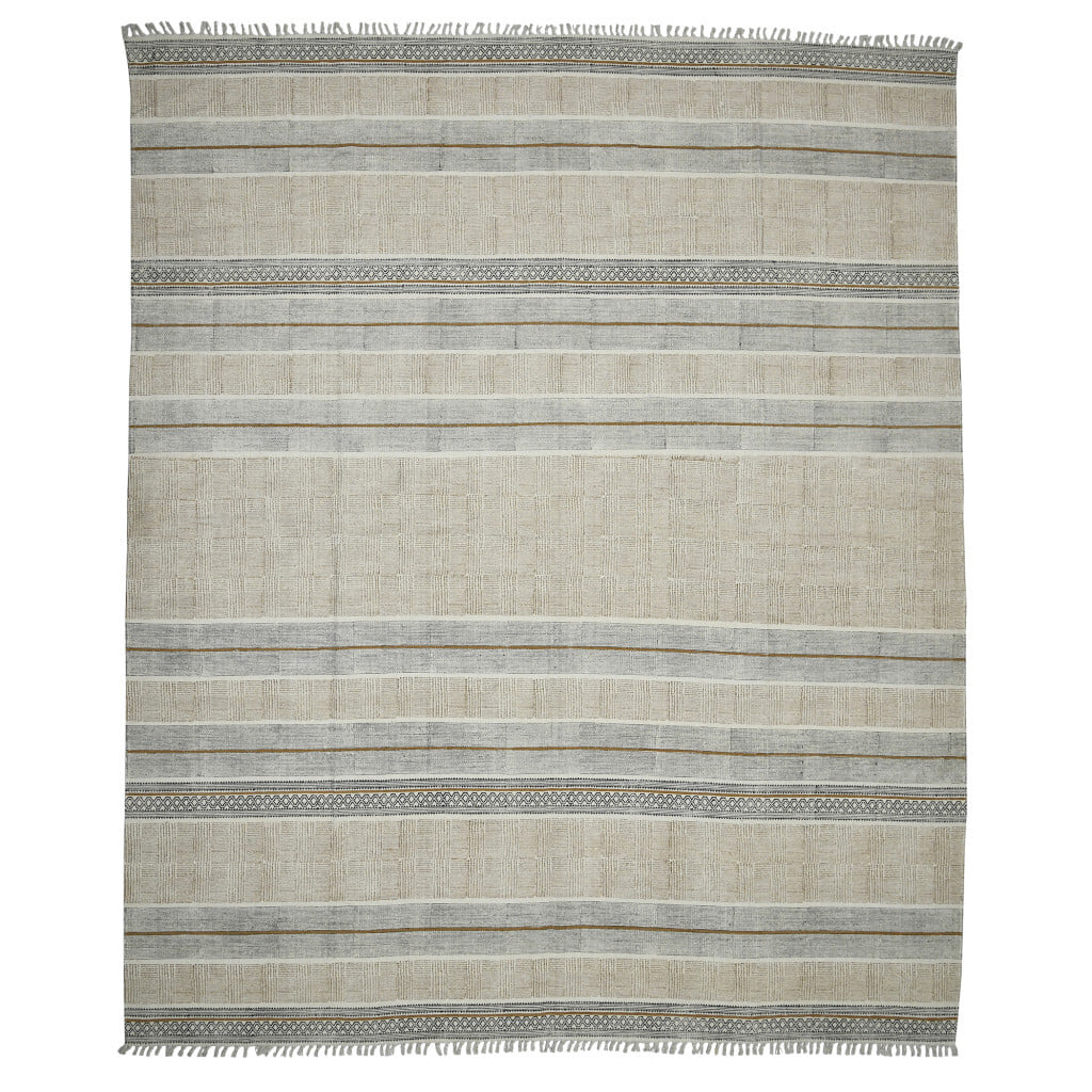 2' X 3' Ivory Black and Brown Geometric Flatweave Handmade Worn Faded Area Rug With Fringe - Image 2
