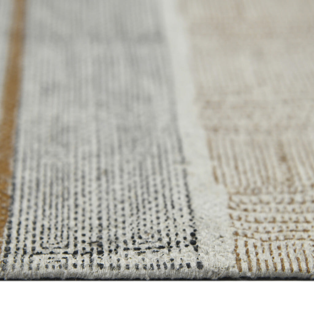 2' X 3' Ivory Black and Brown Geometric Flatweave Handmade Worn Faded Area Rug With Fringe - Image 3