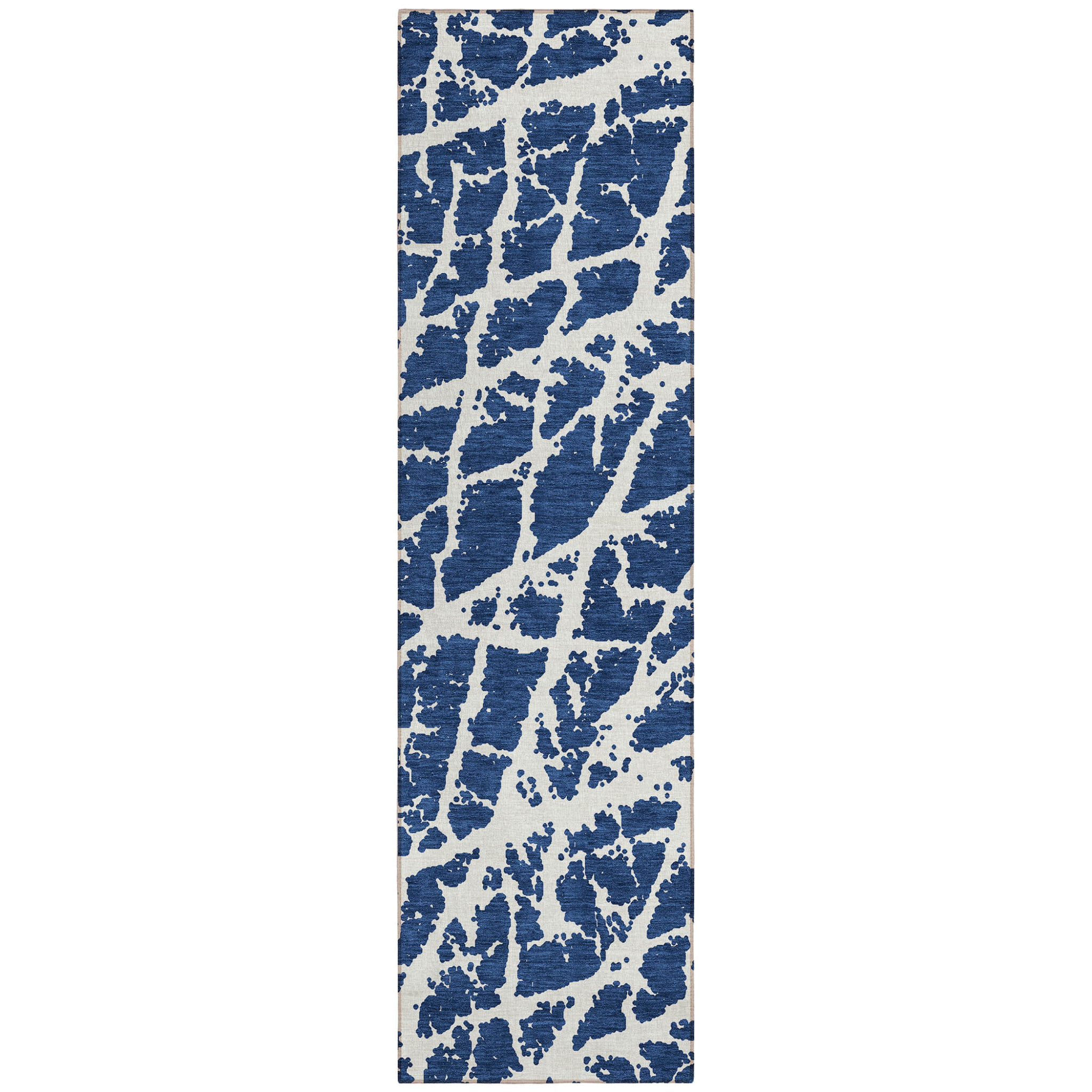 8' Runner Blue and White Abstract Washable Non Skid Indoor Outdoor Runner Rug - Image 3