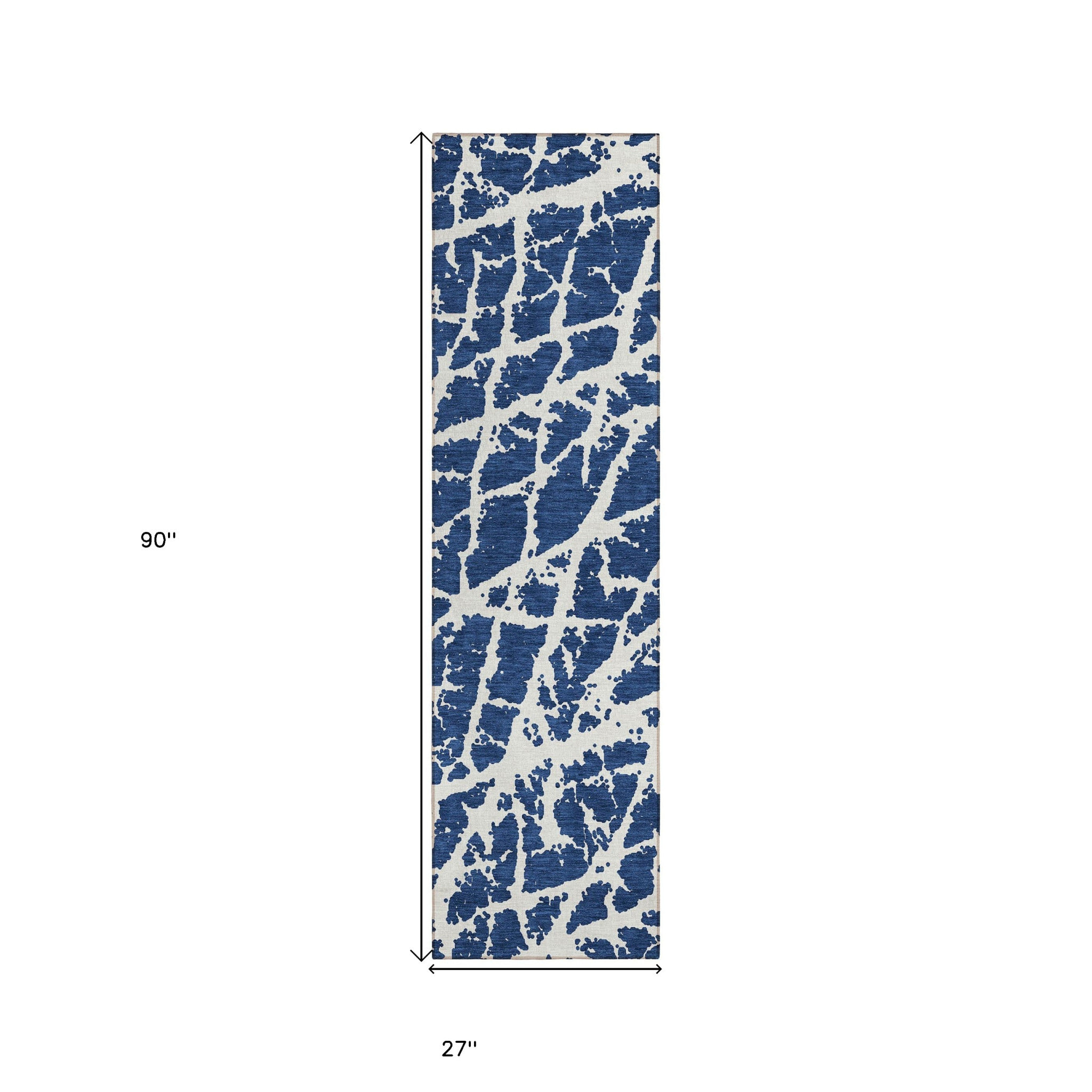 8' Runner Blue and White Abstract Washable Non Skid Indoor Outdoor Runner Rug - Image 4