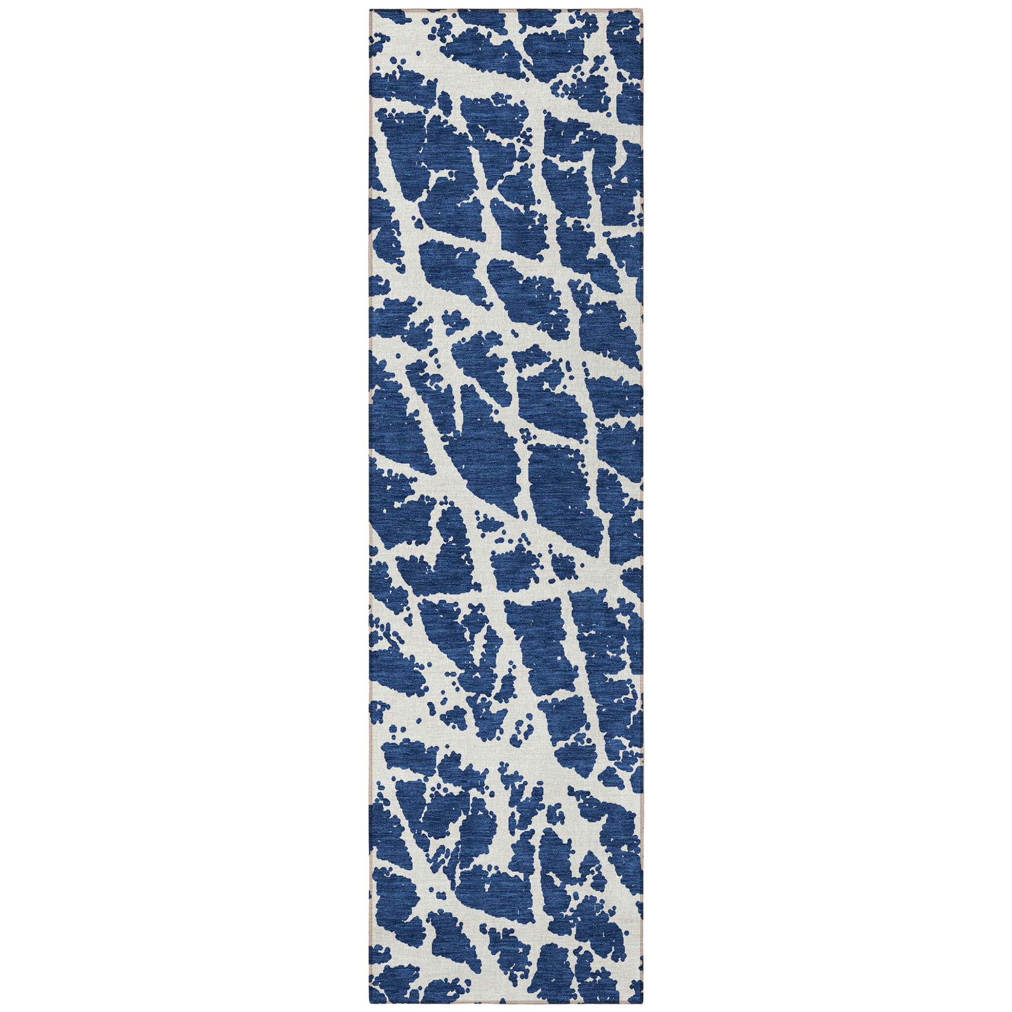 8' Runner Blue and White Abstract Washable Non Skid Indoor Outdoor Runner Rug - Image 5