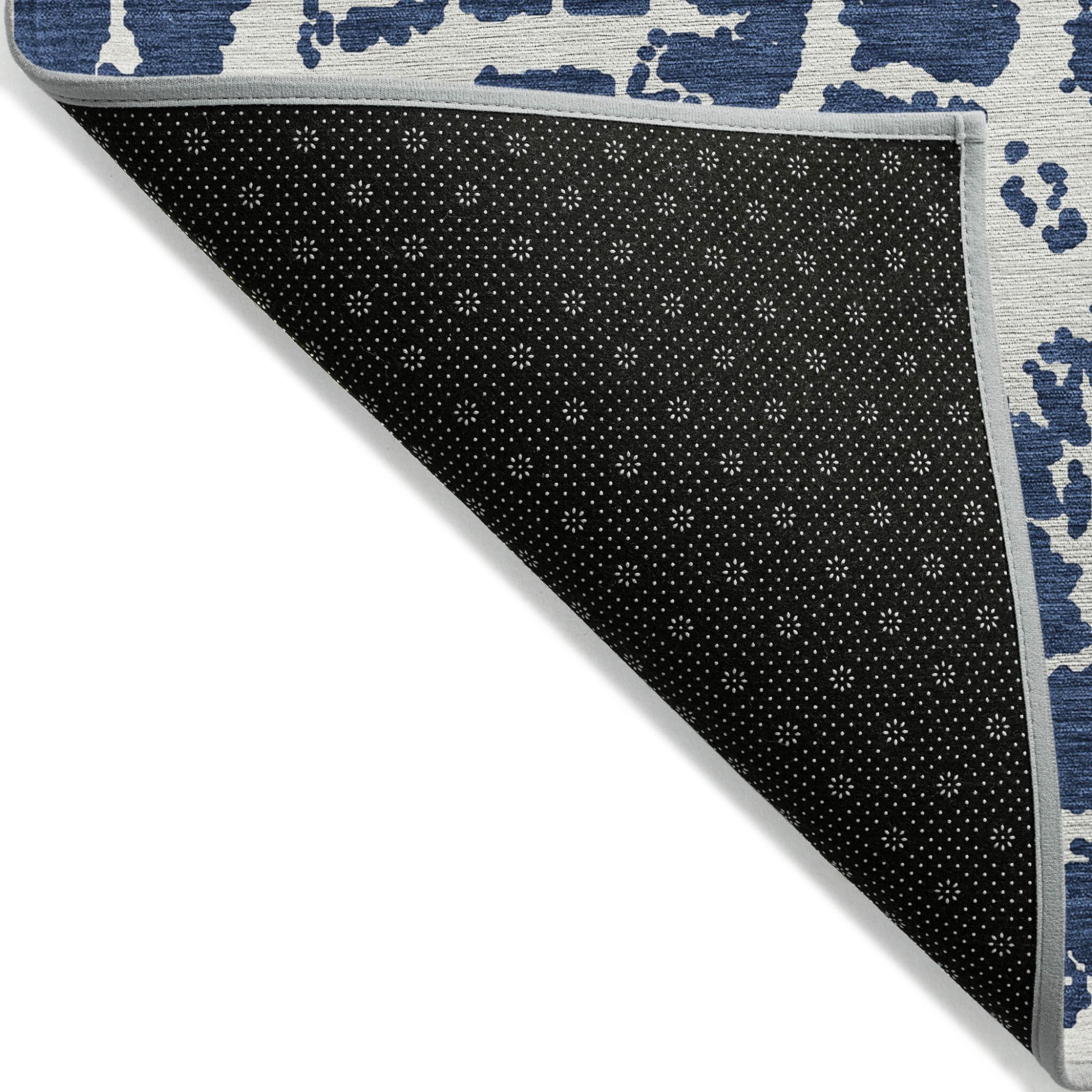8' Runner Blue and White Abstract Washable Non Skid Indoor Outdoor Runner Rug - Image 7