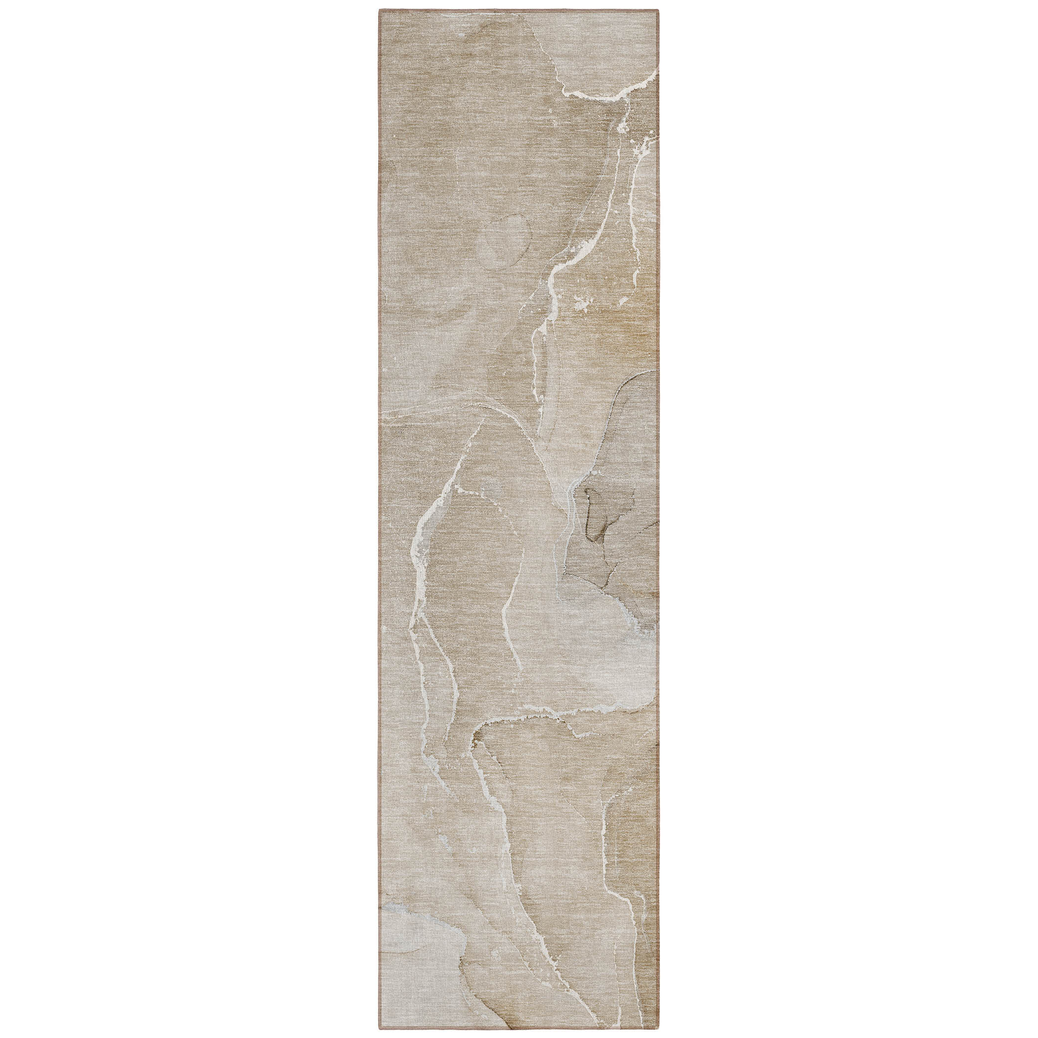 8' Runner Beige Abstract Washable Non Skid Indoor Outdoor Runner Rug - Image 3
