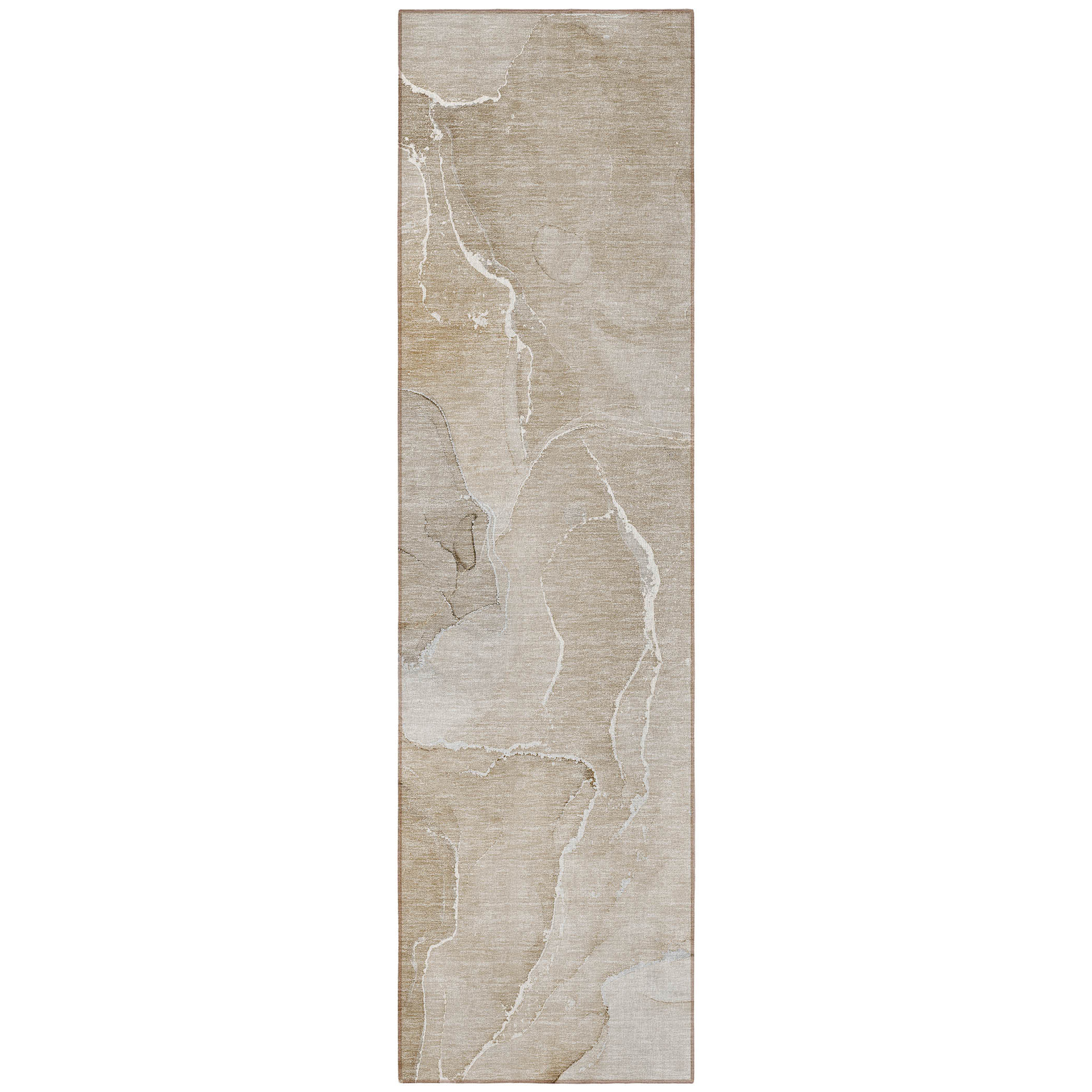 8' Runner Beige Abstract Washable Non Skid Indoor Outdoor Runner Rug - Image 6