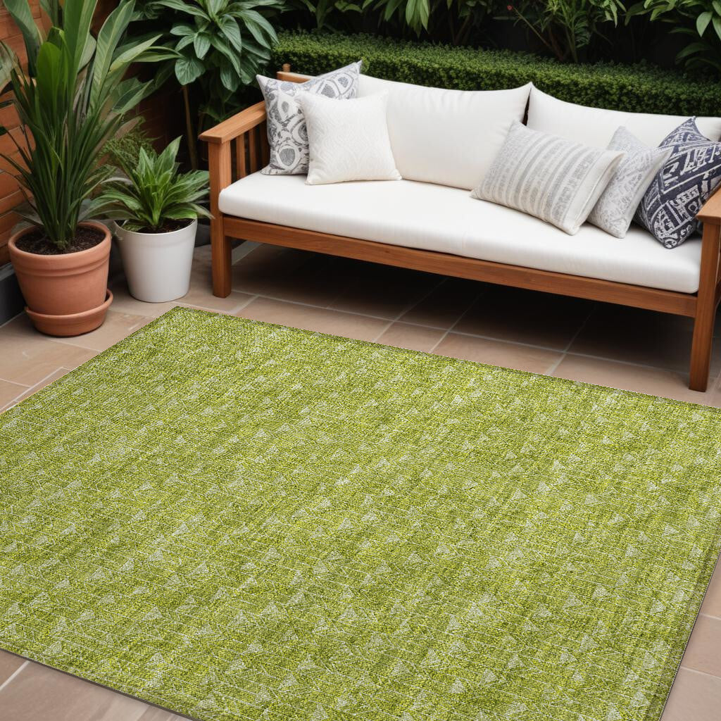9' X 12' Moss Green Geometric Washable Non Skid Indoor Outdoor Area Rug - Image 2