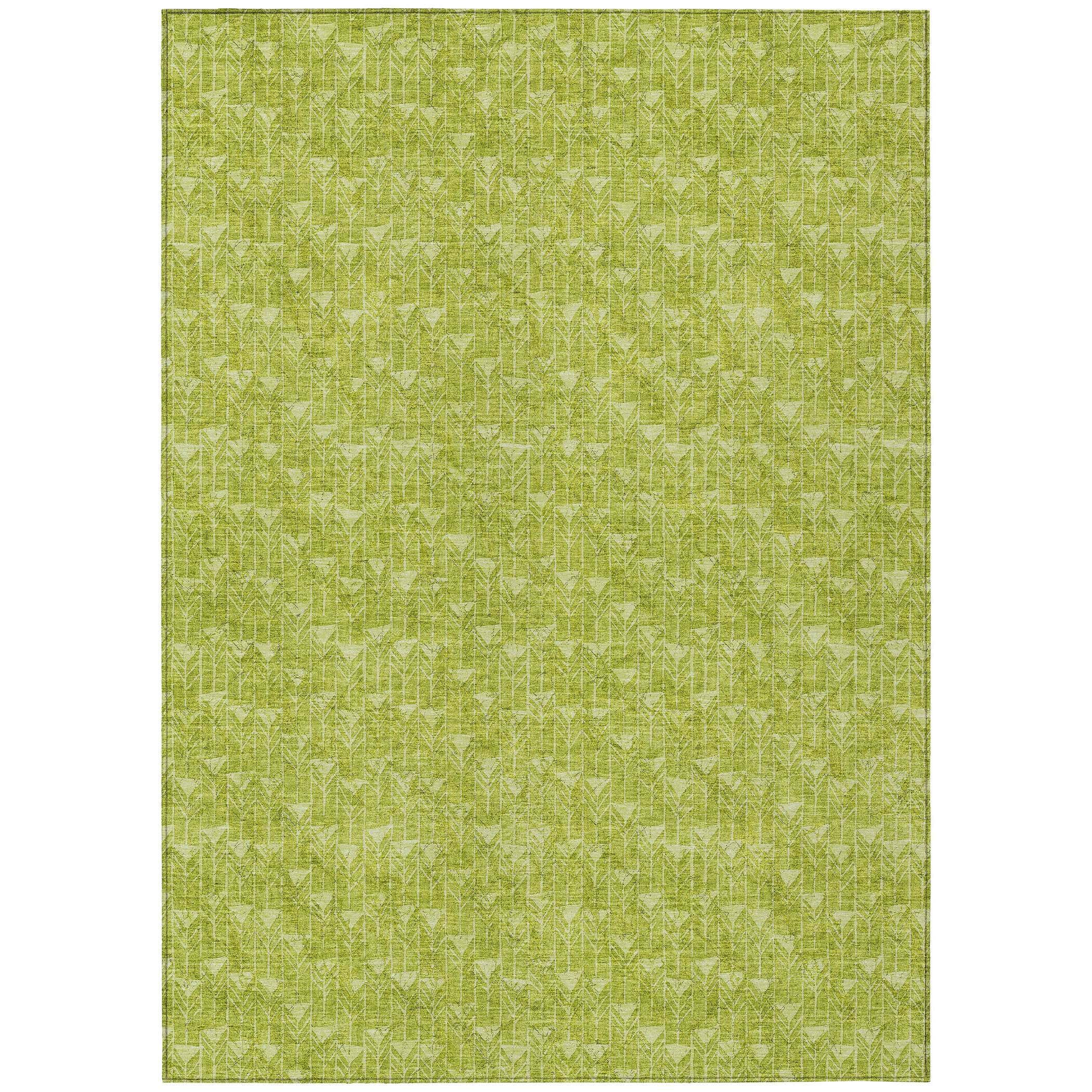 9' X 12' Moss Green Geometric Washable Non Skid Indoor Outdoor Area Rug - Image 3