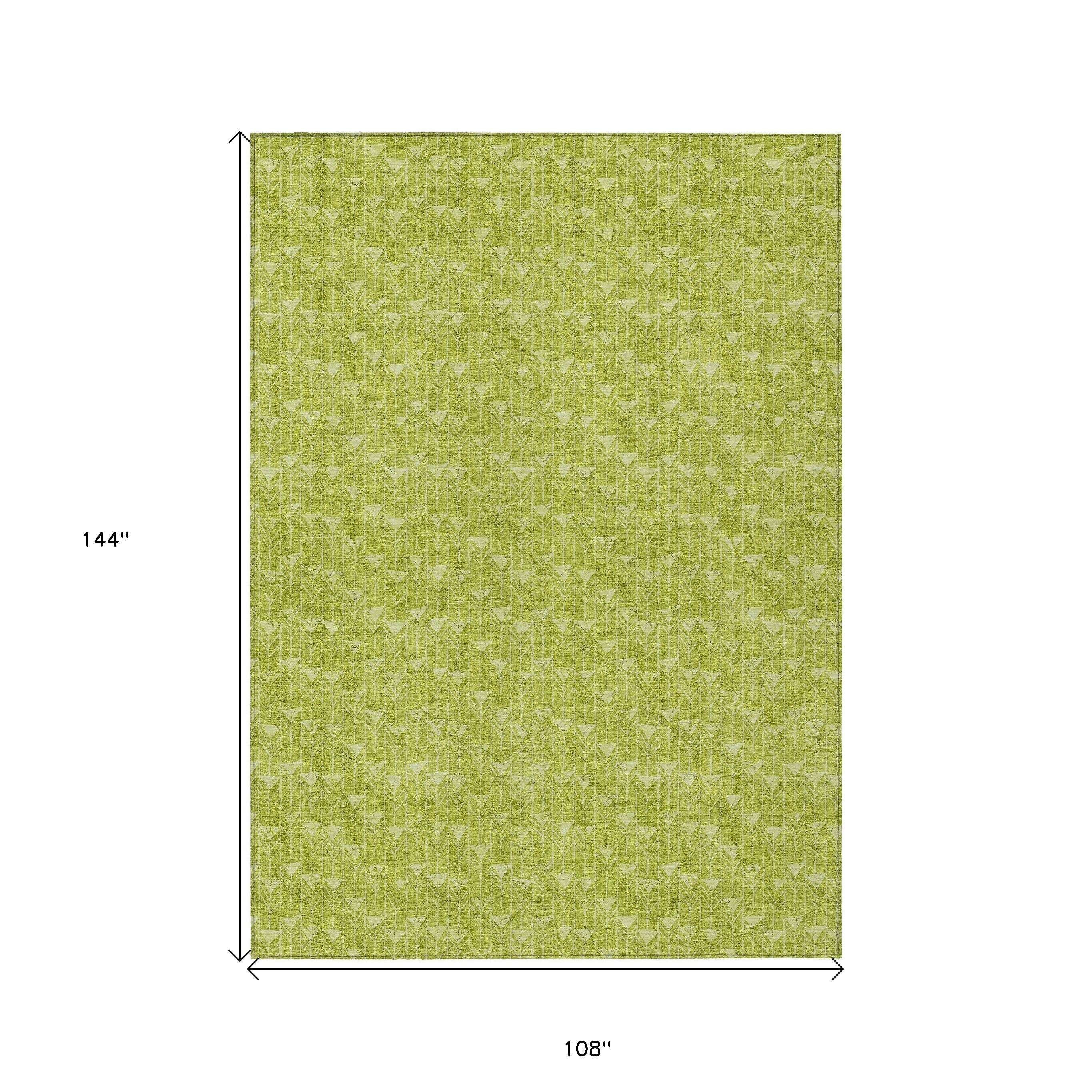 9' X 12' Moss Green Geometric Washable Non Skid Indoor Outdoor Area Rug - Image 4