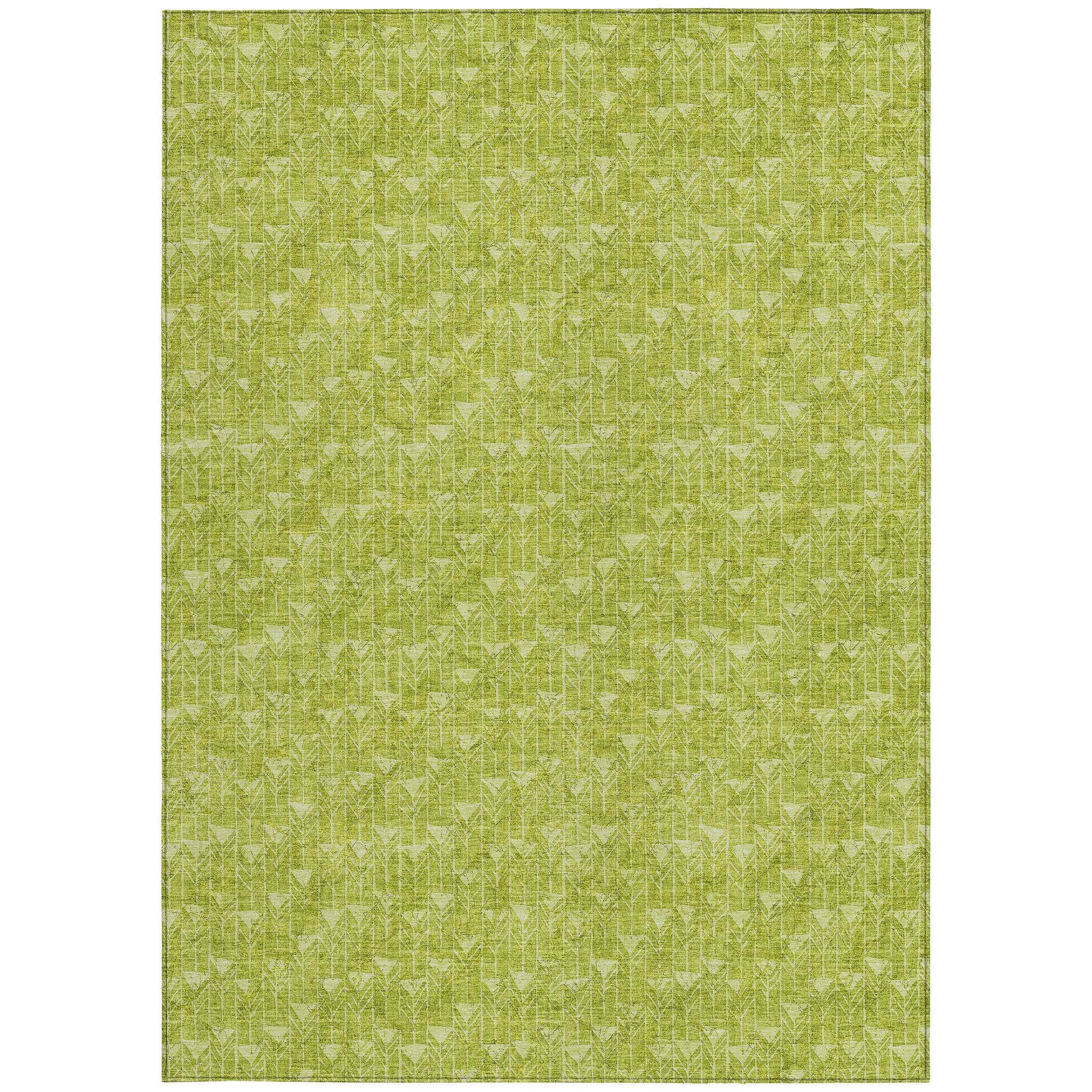 9' X 12' Moss Green Geometric Washable Non Skid Indoor Outdoor Area Rug - Image 6