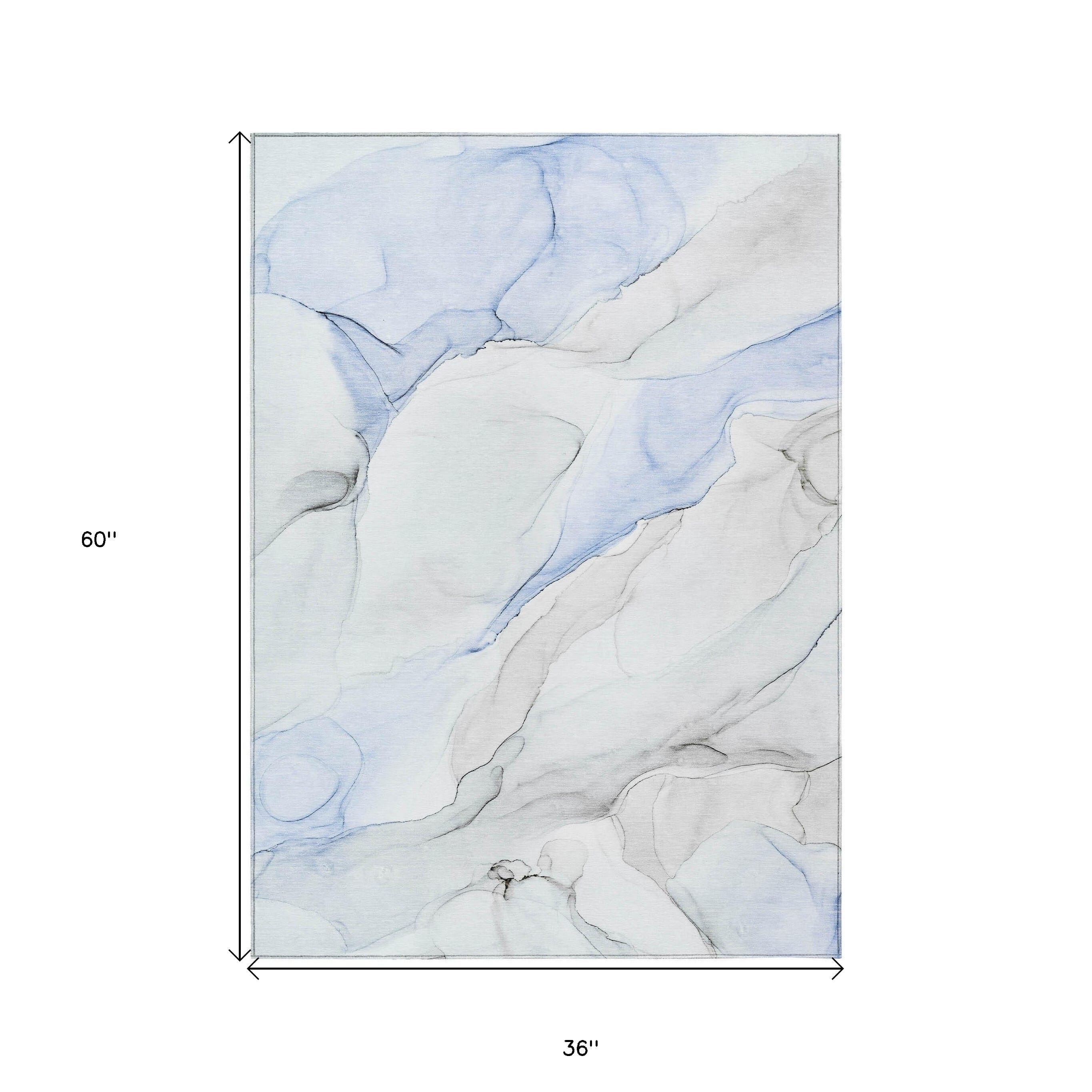 3' X 5' Ivory Blue and Gray Abstract Washable Non Skid Indoor Outdoor Area Rug - Image 4