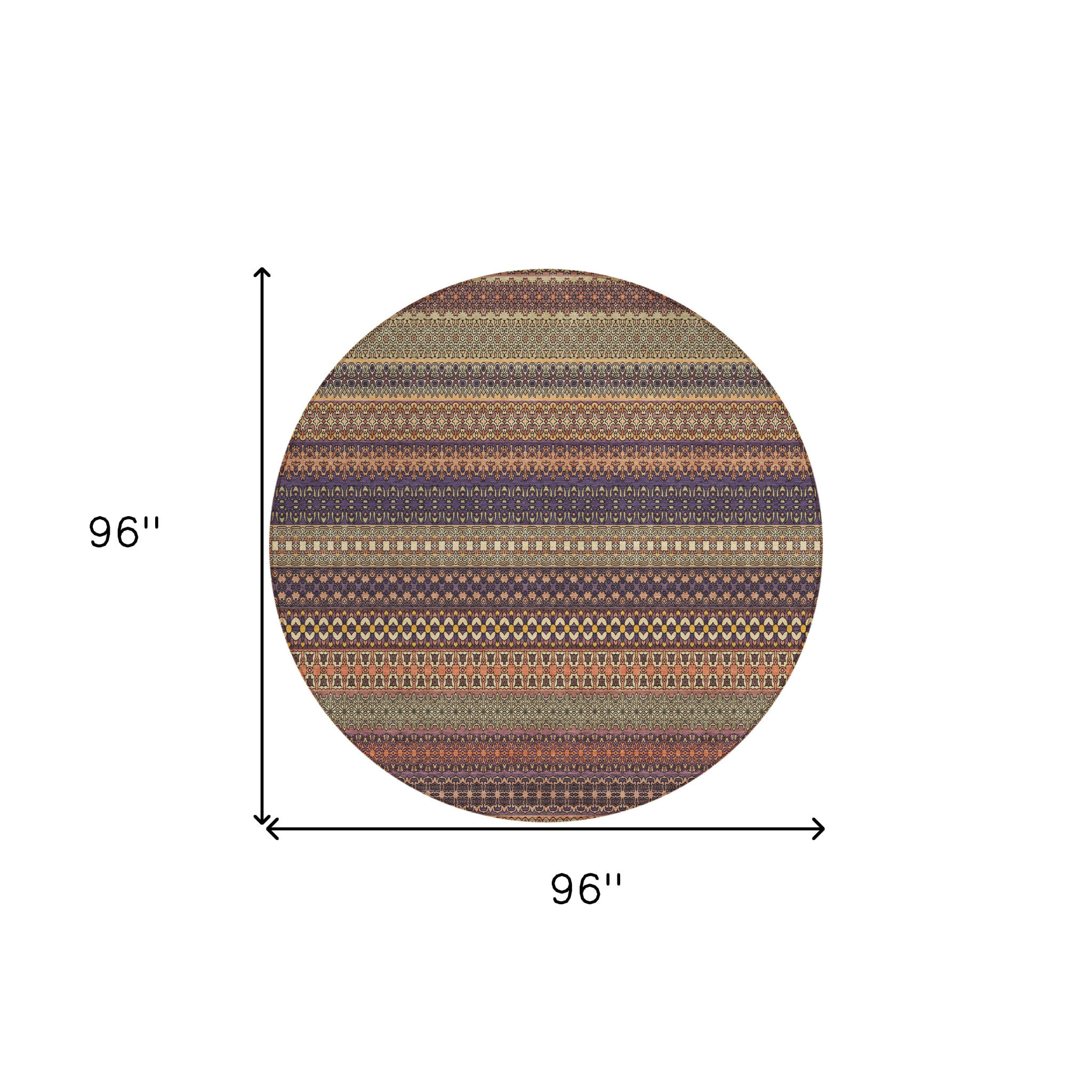 8' Round Orange Round Striped Washable Non Skid Indoor Outdoor Area Rug - Image 4