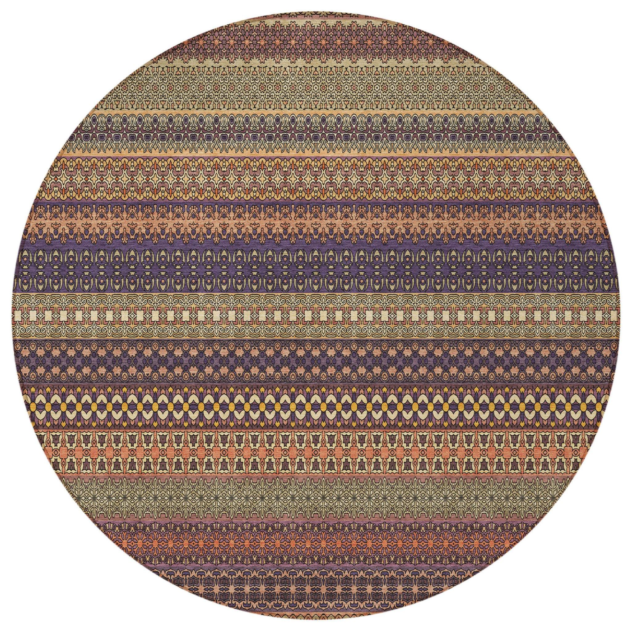 8' Round Orange Round Striped Washable Non Skid Indoor Outdoor Area Rug - Image 6