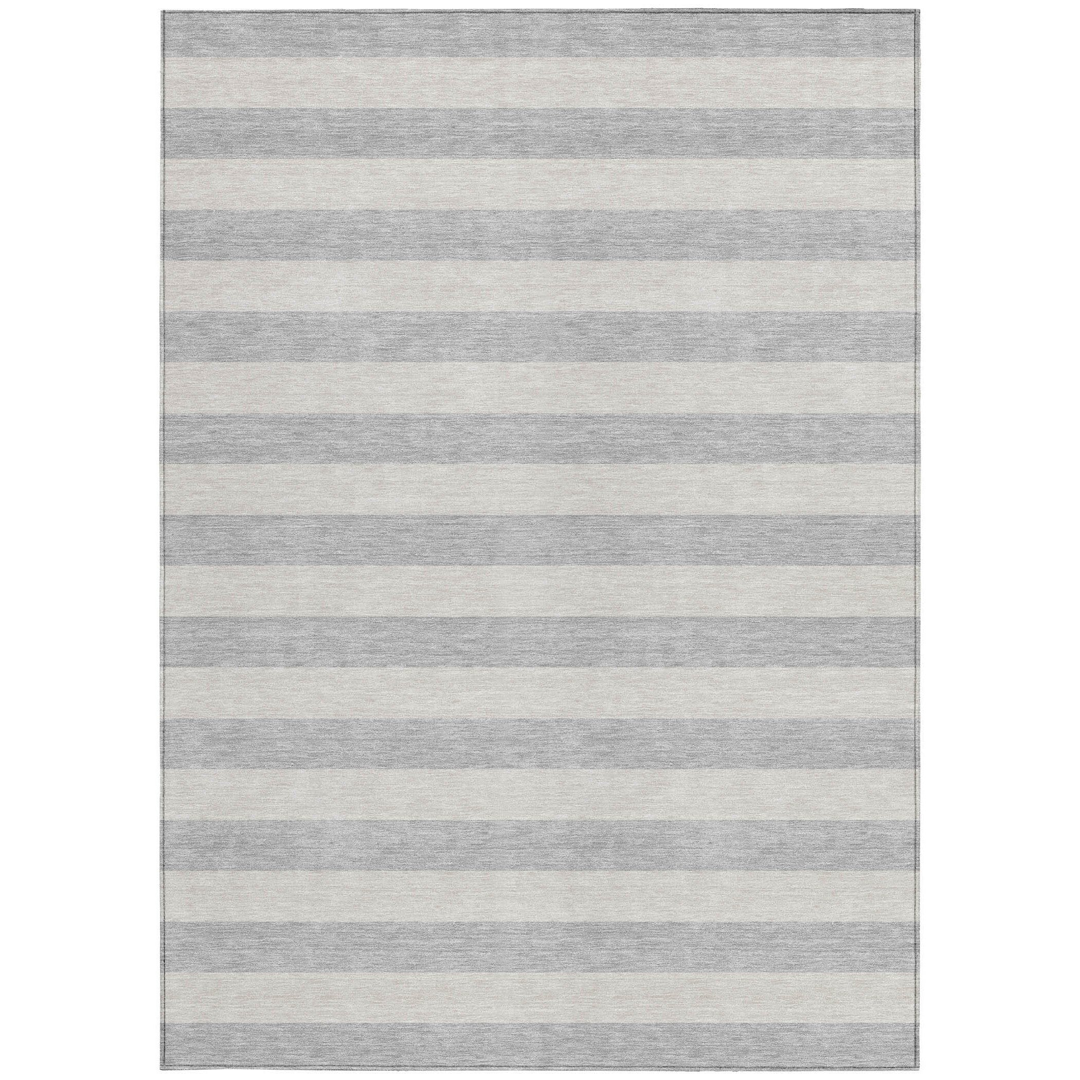 10' X 14' Gray and Ivory Striped Washable Non Skid Indoor Outdoor Area Rug - Image 5