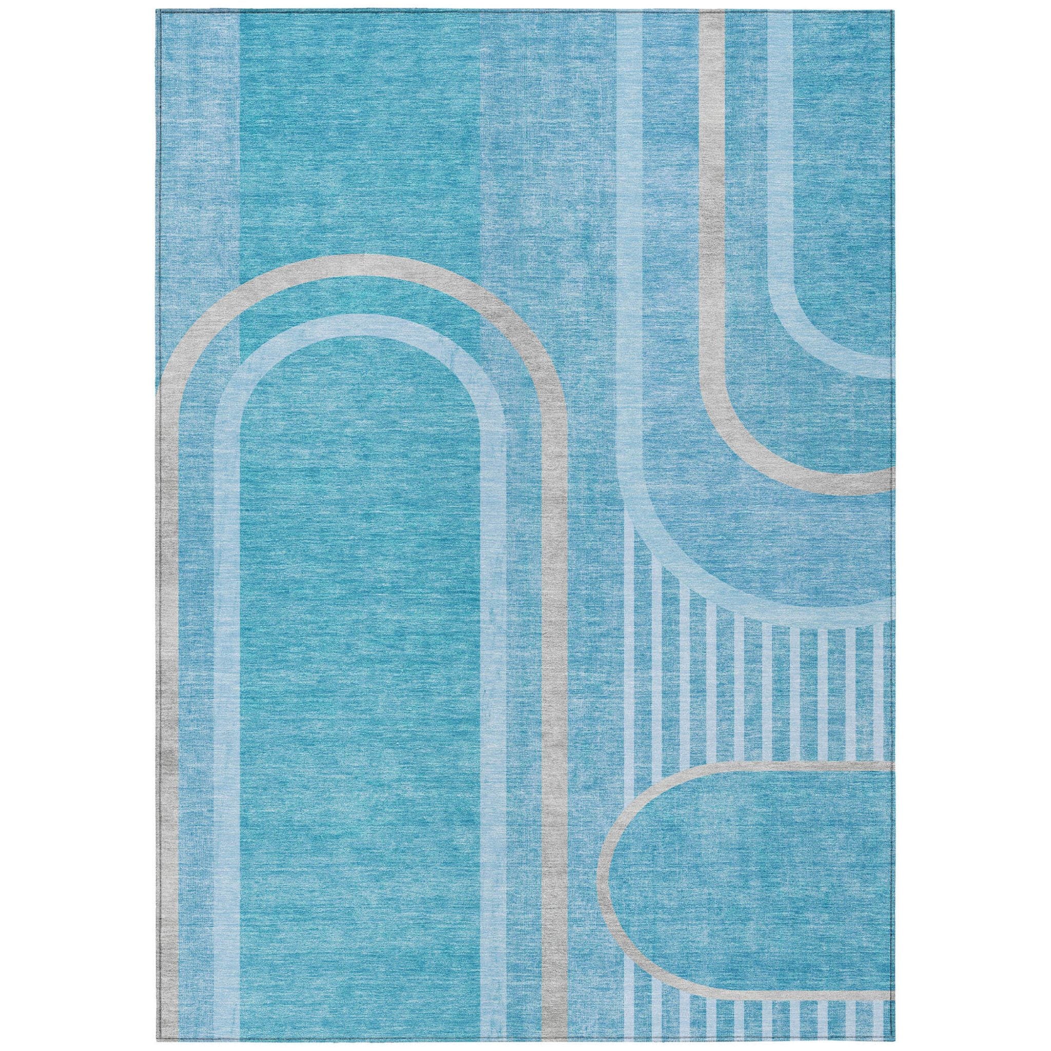 10' X 14' Teal Abstract Washable Indoor Outdoor Area Rug - Image 3