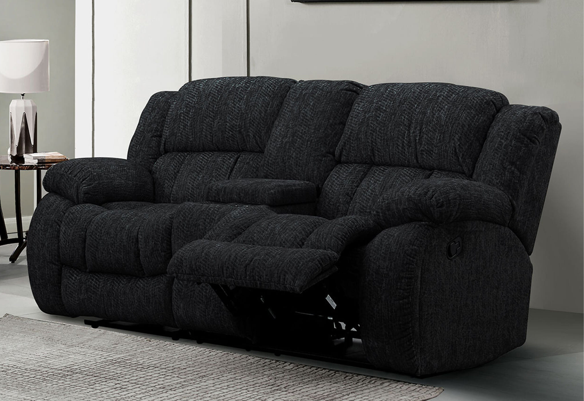 77" Black Manual Reclining Loveseat With Storage - Image 5